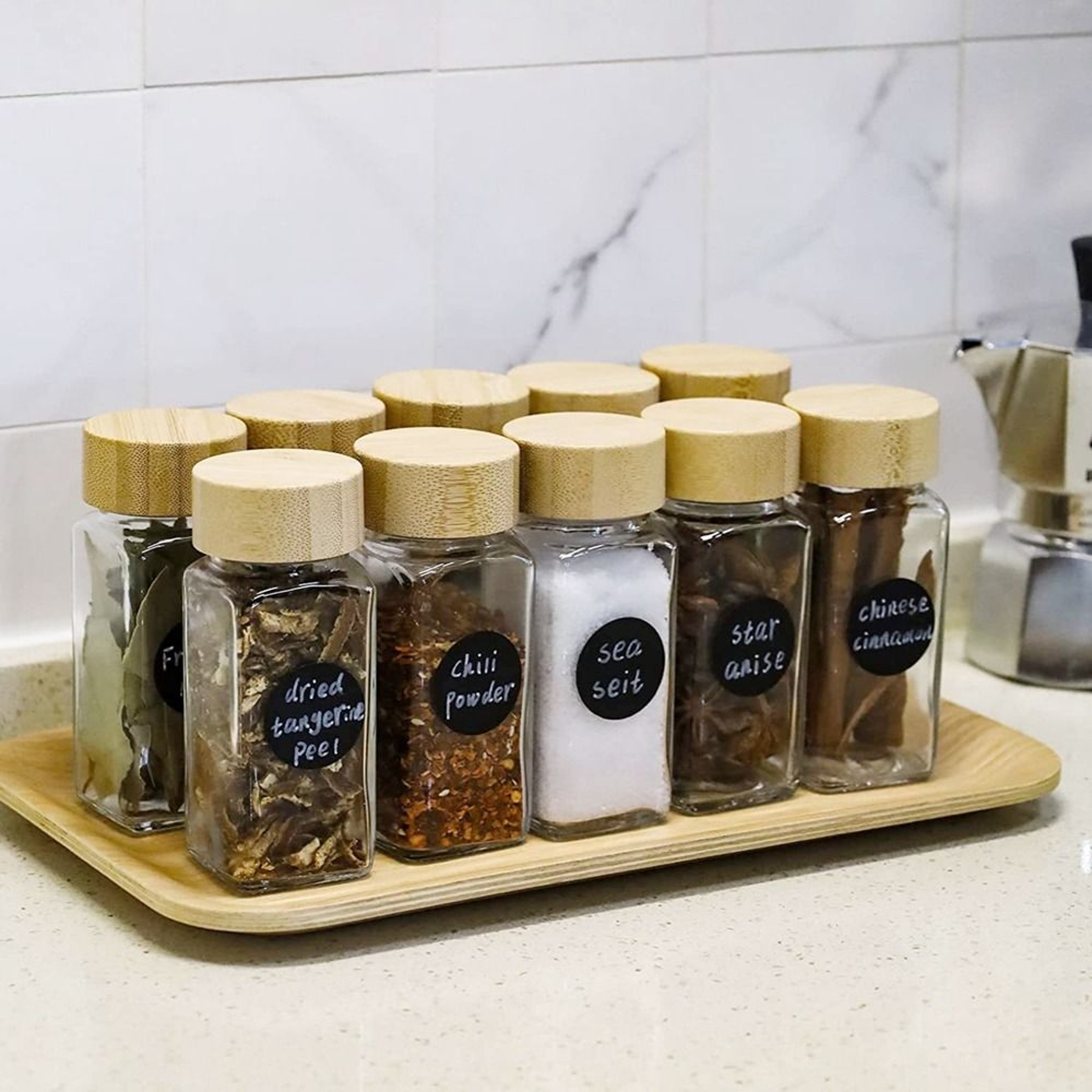 Bamboo Lid Airtight Spice Jars for Spice Rack, Pepper Storage Container Kitchen Tools – view 5