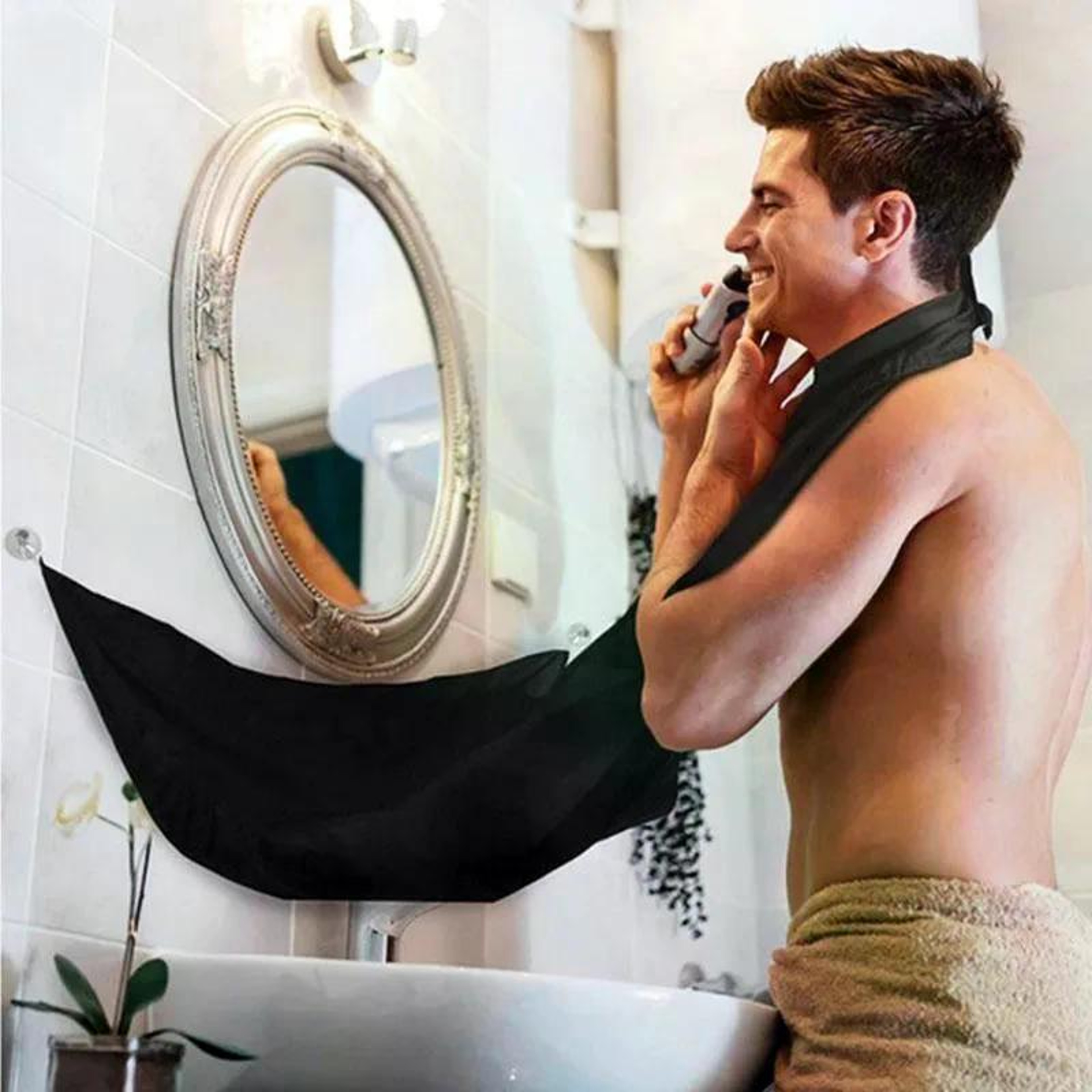 Beard Shaving Cape with Suction Cups, Mustache Shaving Apron for Easy Clean Up Hair Removal Tool for Men – view 3