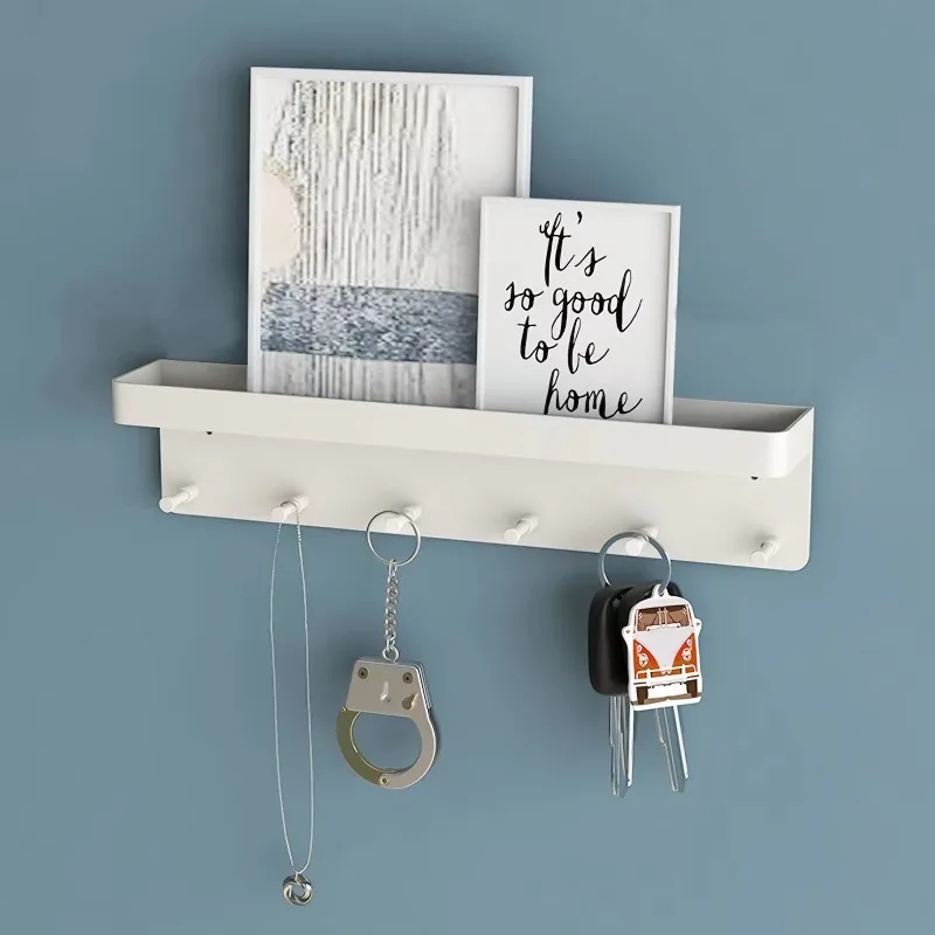 Wall Mounted Key Holder, Mail Shelf Organizer with Hooks for Kitchen and Bathroom Storage – view 5