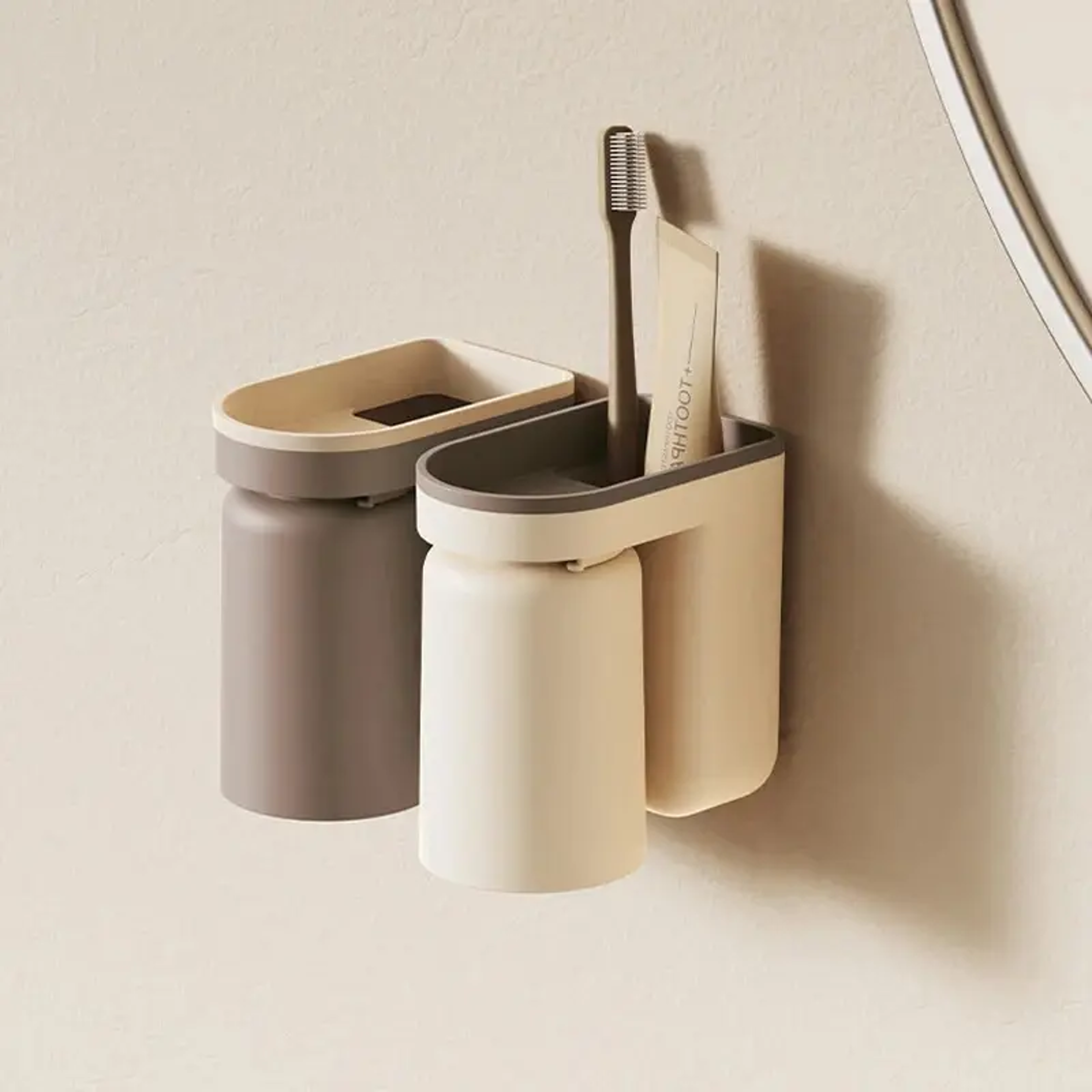 Innovative Wall Mounted Bathroom Organizer Light Luxury Toothbrush Storage Rack No Hole Brush Cup M 8
