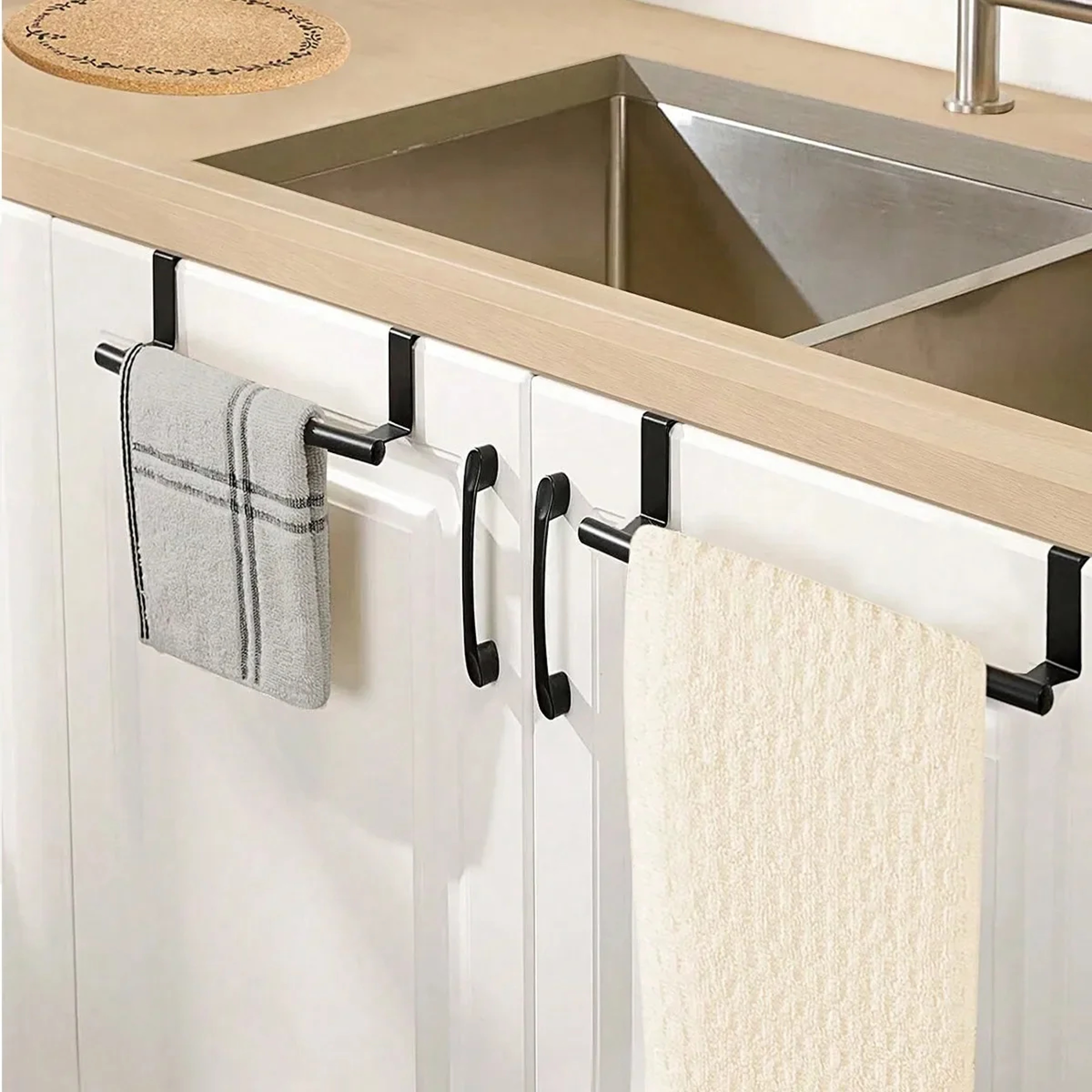 Stainless Steel No Drilling Stretchable Towel Rack, Kitchen Cabinet Door Back Cloth Hanger – view 3