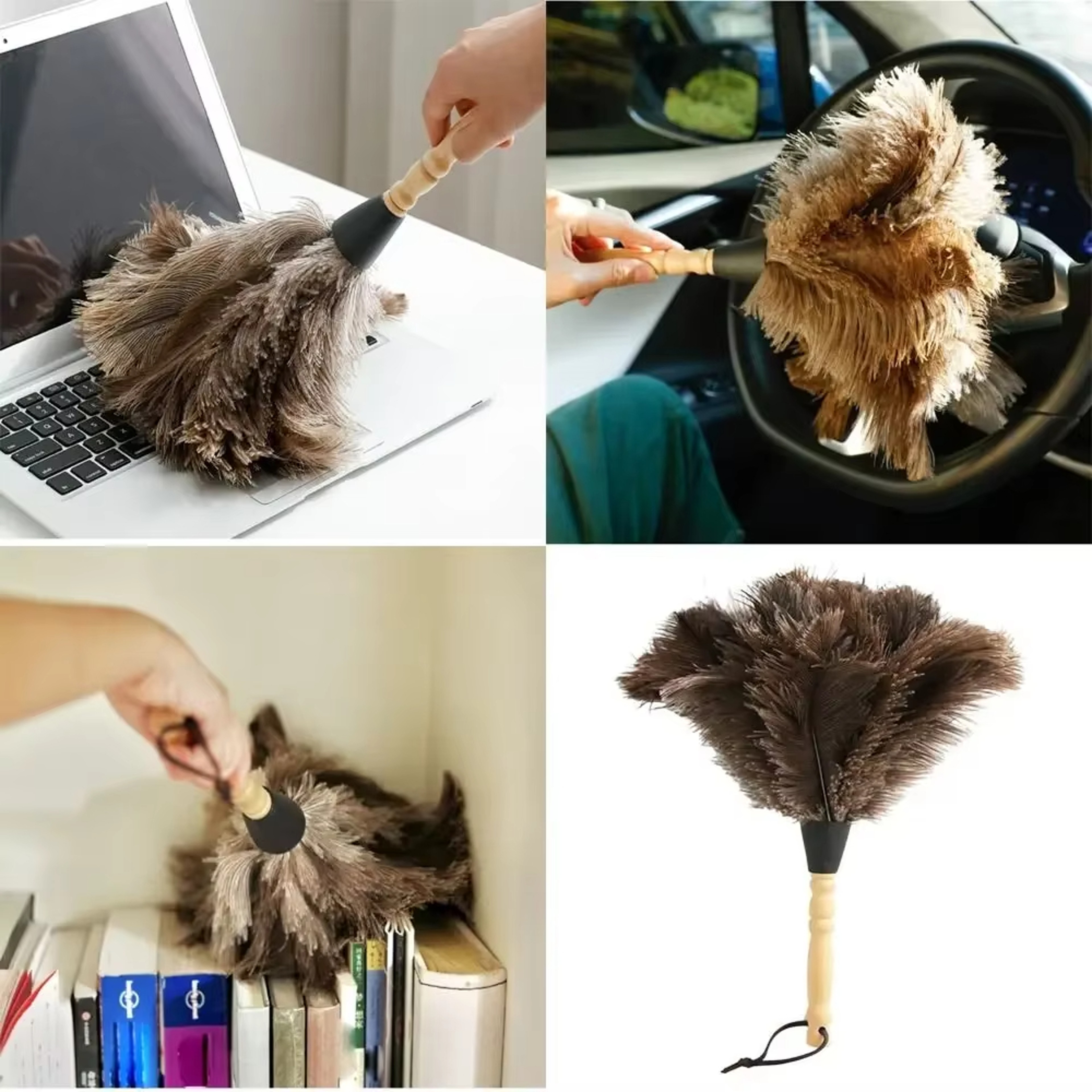 Feather Duster with Wooden Handle, Anti-static Ostrich Dust Removal Tool for Home Cleaning – view 2