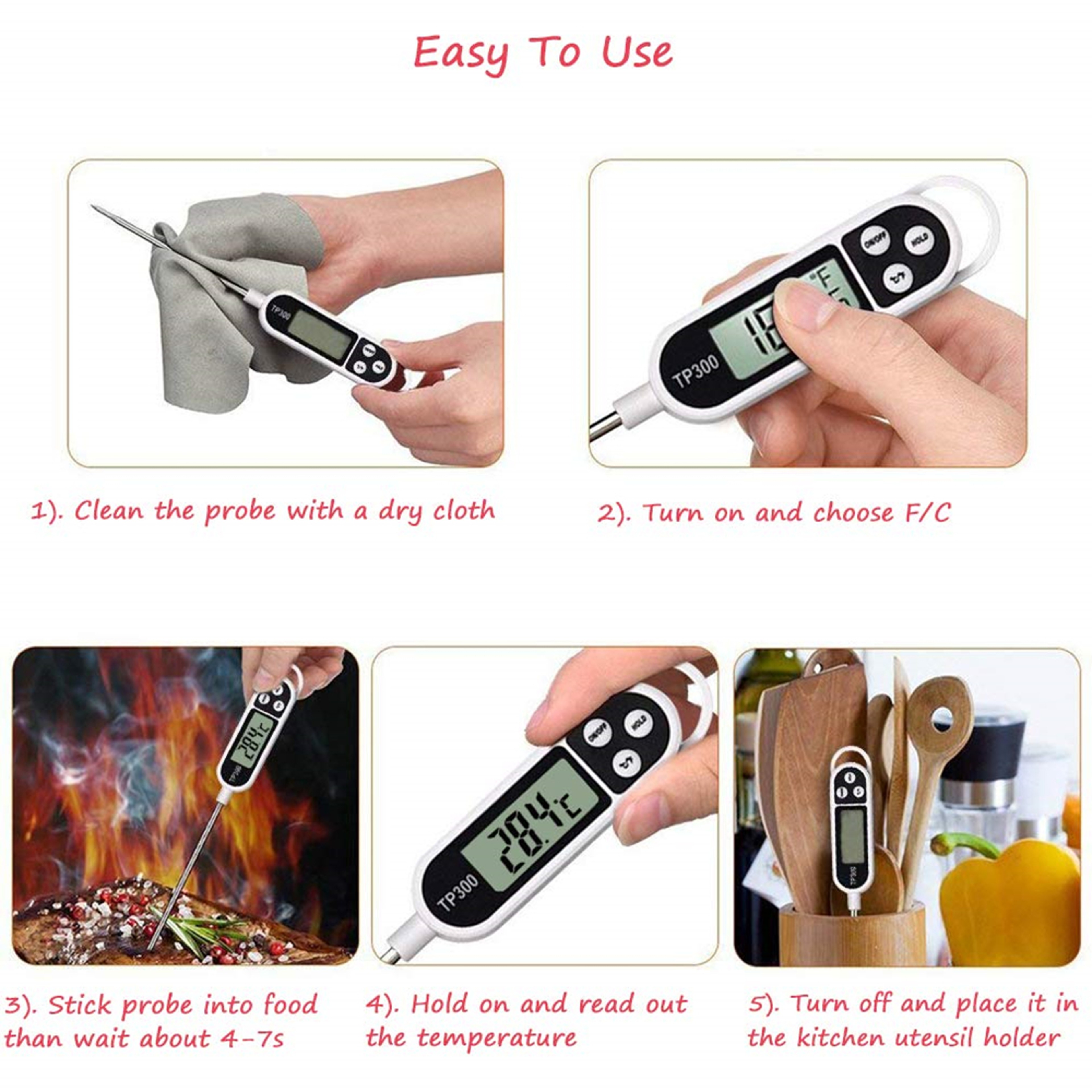 Food Thermometer For Meat Cooking Digital Kitchen Probe For BBQ And Oven 4