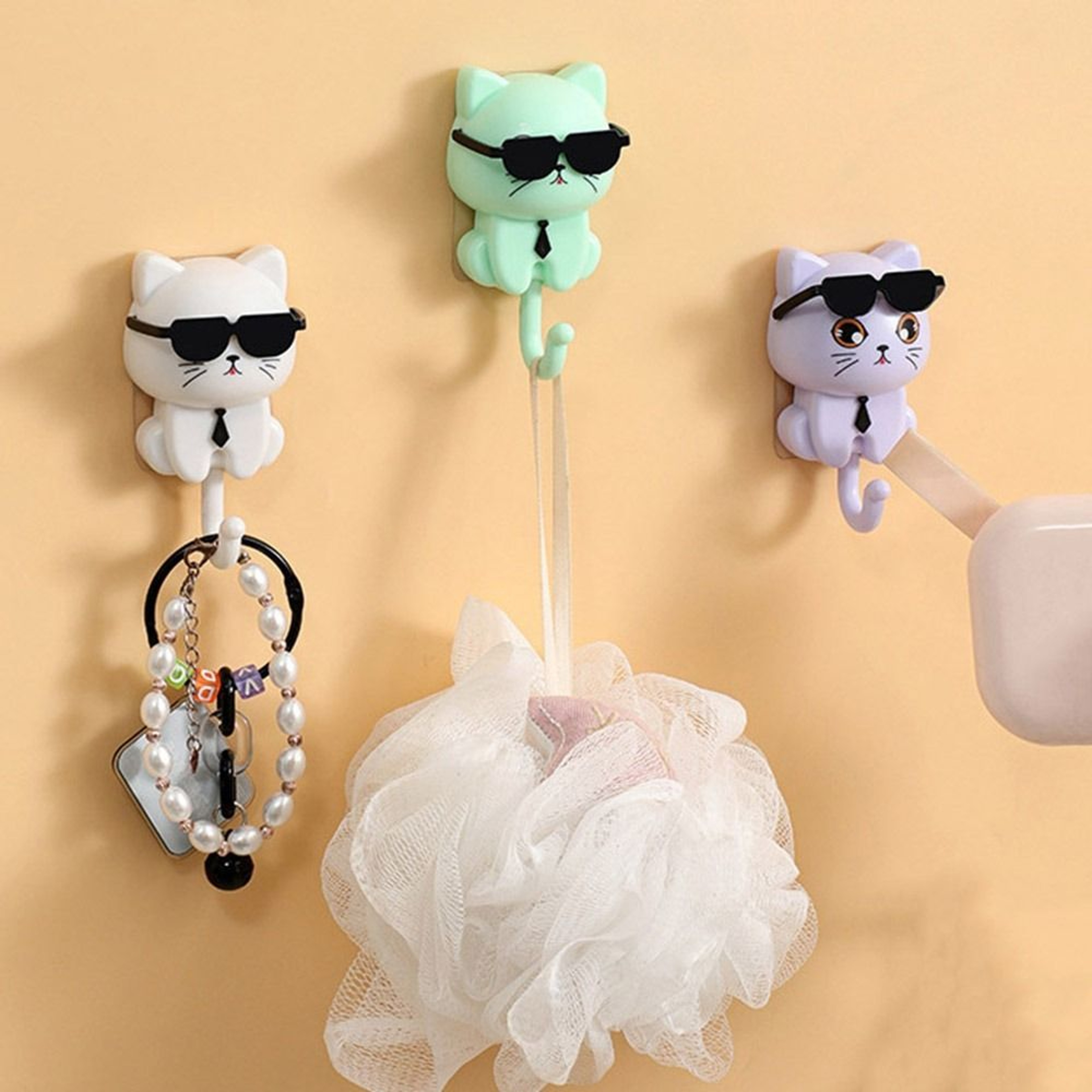 Funny Plastic Cartoon Cat Hooks, Wall Hanging, Waterproof Sunglasses, Cat Hooks, Decorative Sticky Hooks, Entrance – view 1