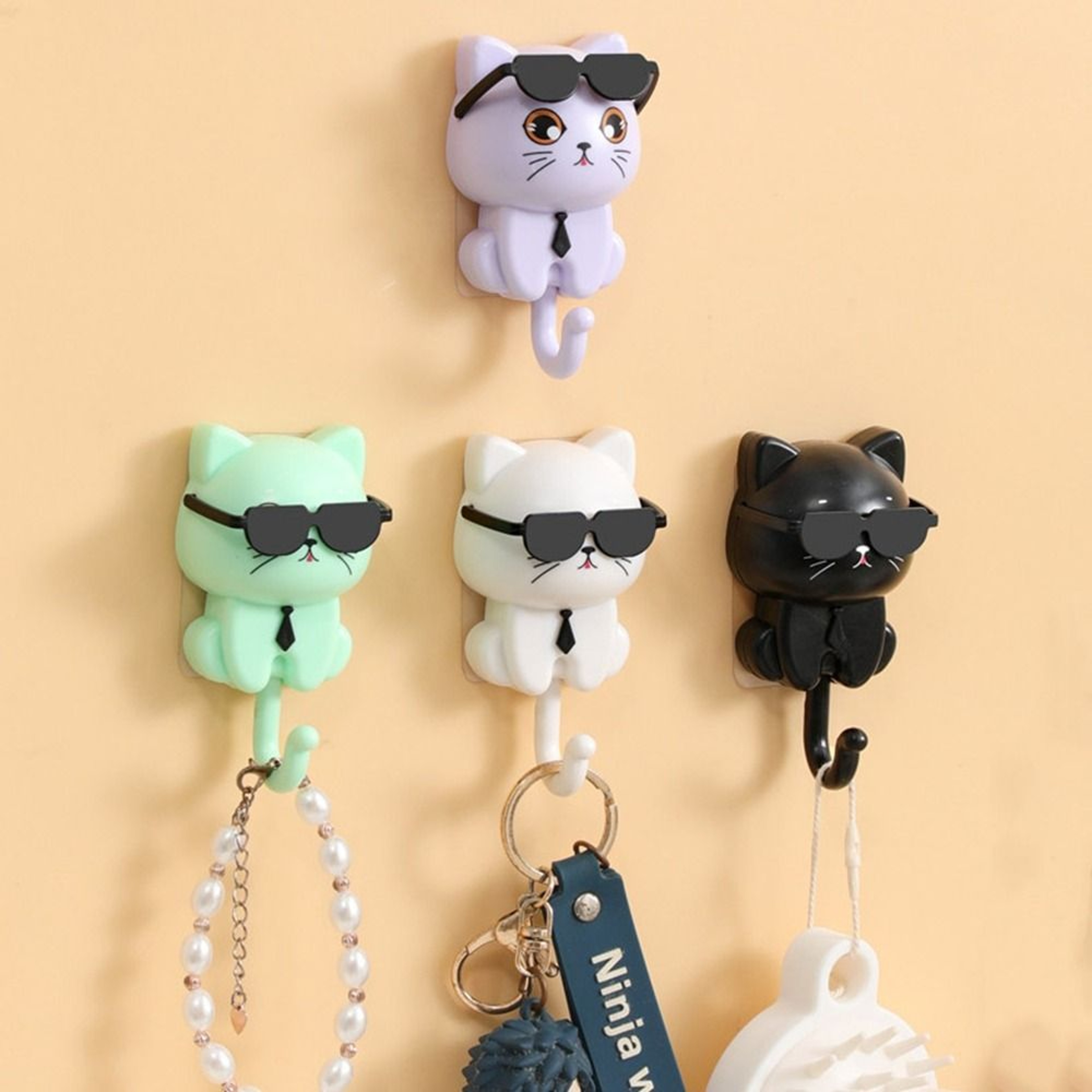 Funny Plastic Cartoon Cat Hooks, Wall Hanging, Waterproof Sunglasses, Cat Hooks, Decorative Sticky Hooks, Entrance – view 3