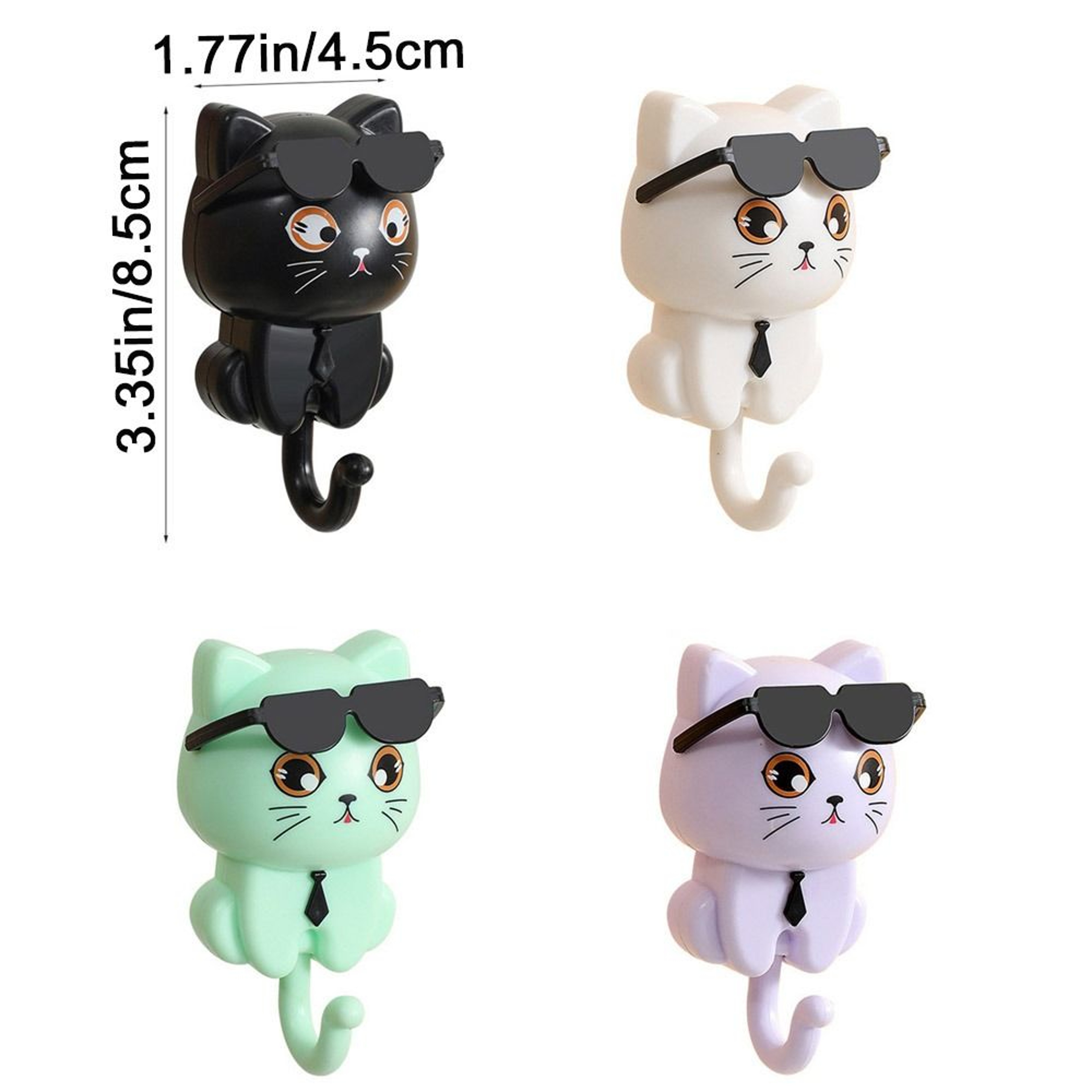 Funny Plastic Cartoon Cat Hooks, Wall Hanging, Waterproof Sunglasses, Cat Hooks, Decorative Sticky Hooks, Entrance – view 6