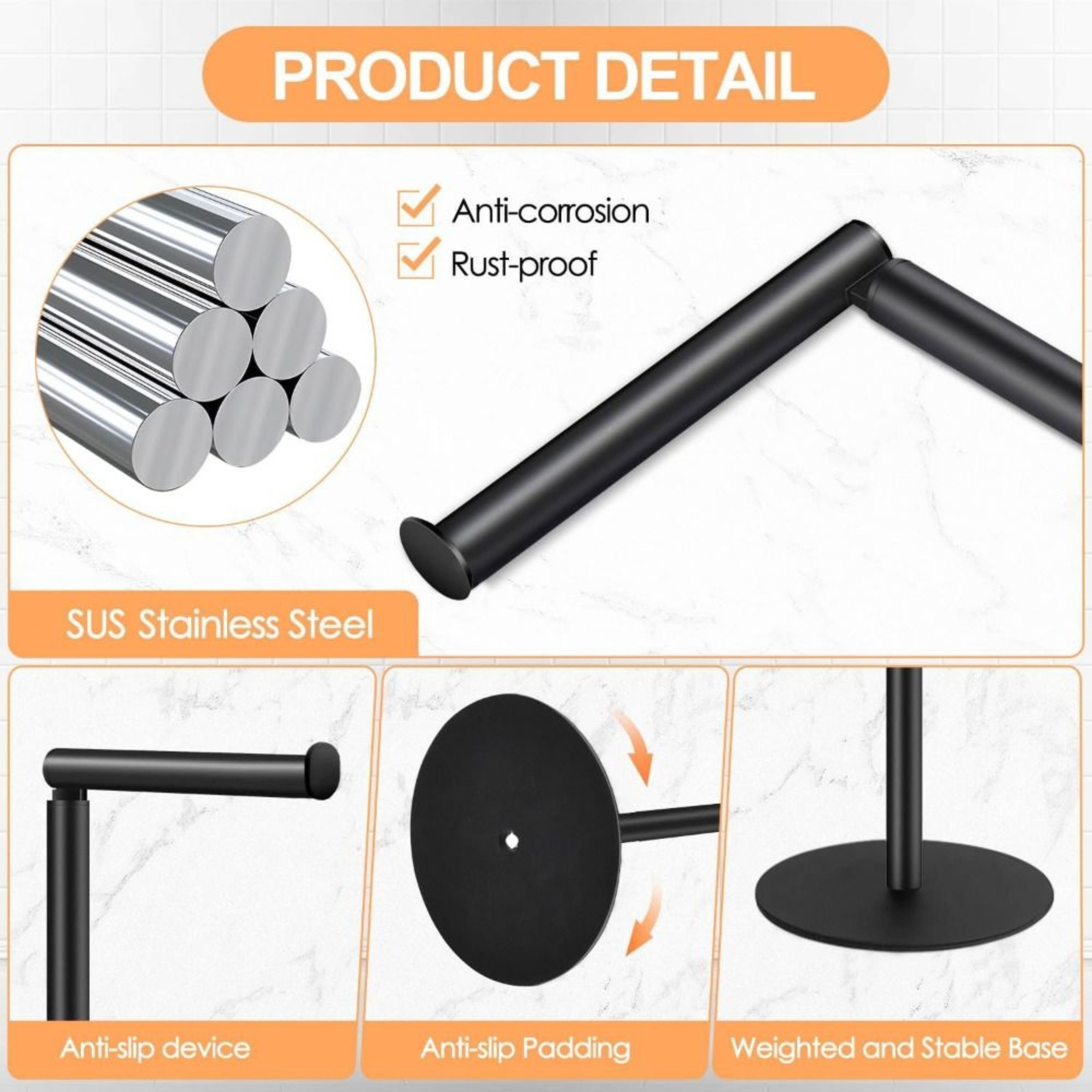 Stainless Steel Toilet Paper Stand, Rustproof Modern Design, Free Standing Tissue Rack – view 3