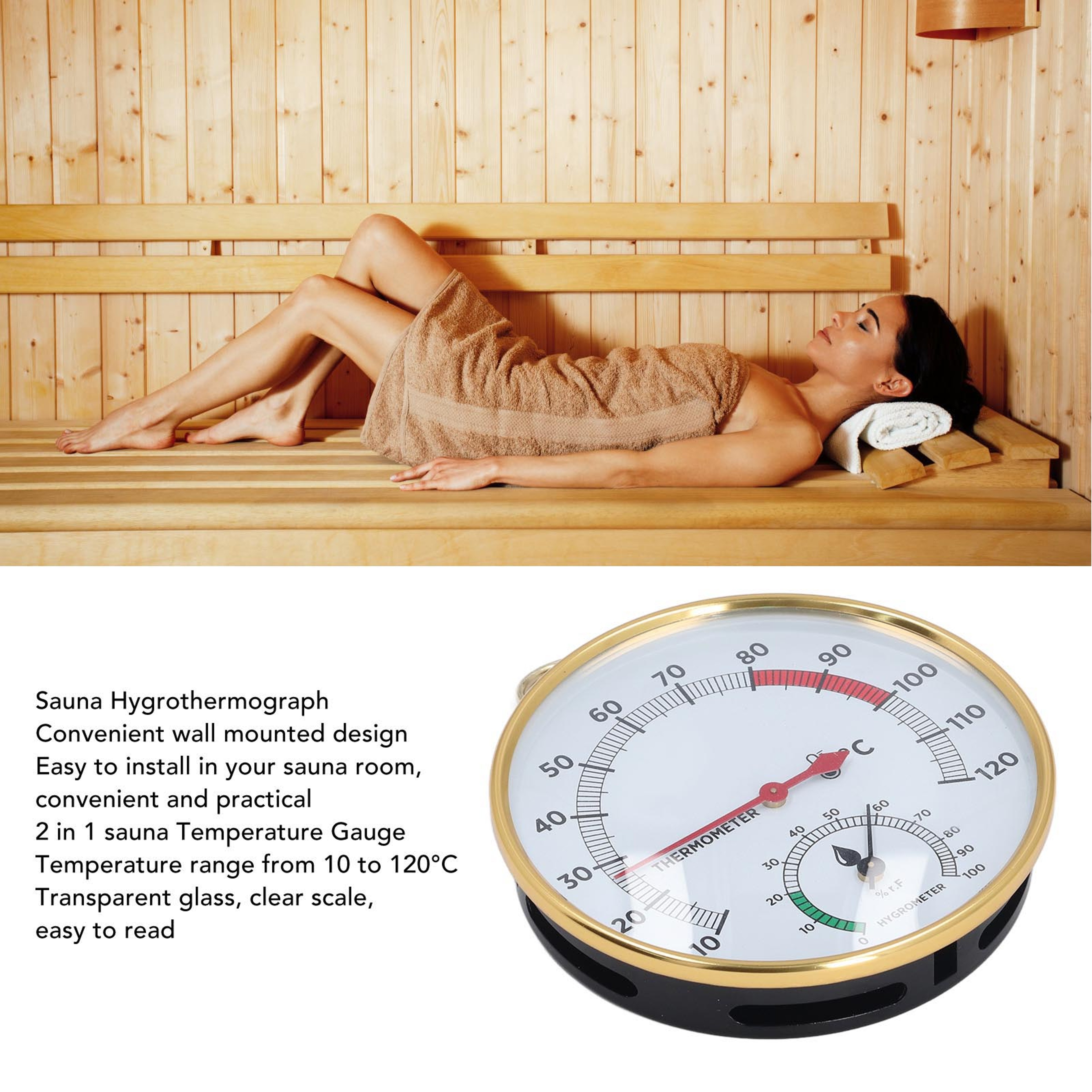 Multipurpose Sauna Thermometer Hygrometer with Clear Scale, Simultaneous Display for Home Sauna – view 6
