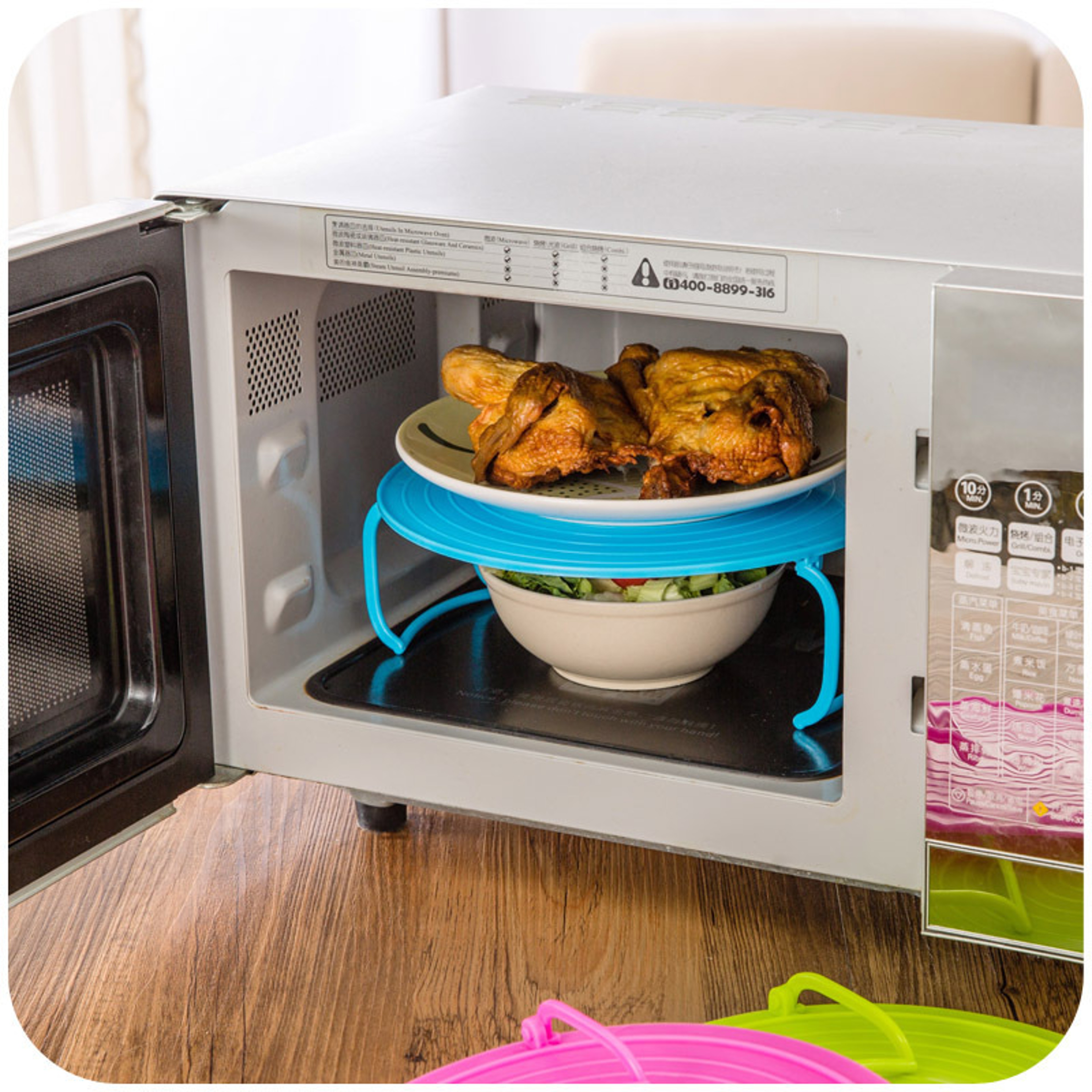 Double-Layer Microwave Food Steamer with Heat-Resistant Tray, Stackable Rack for Multi-Functional Kitchen Cooking – view 1