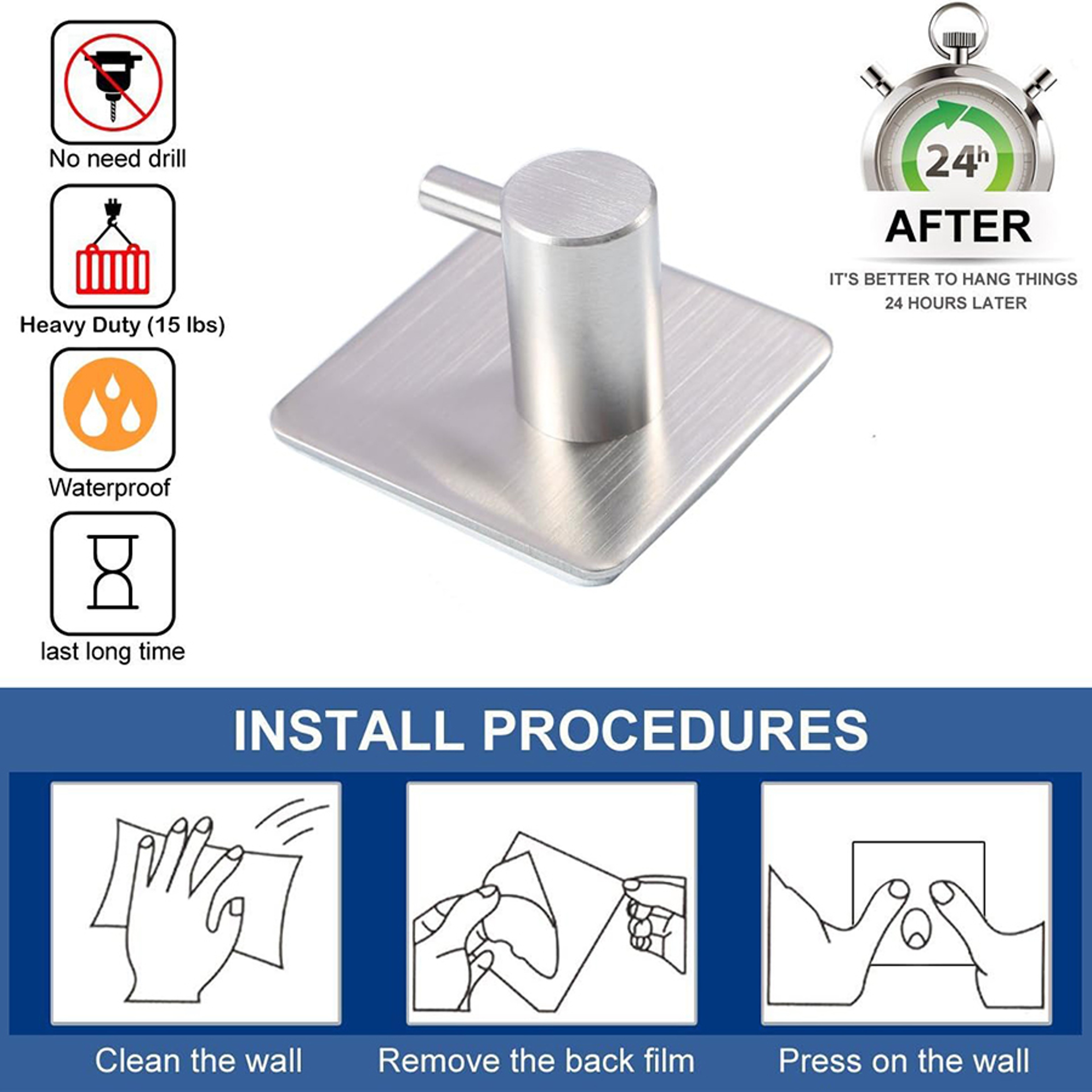 Modern Stainless Steel Adhesive Hook For Bathroom Kitchen And Closet Storage Durable And Stylish Or 2