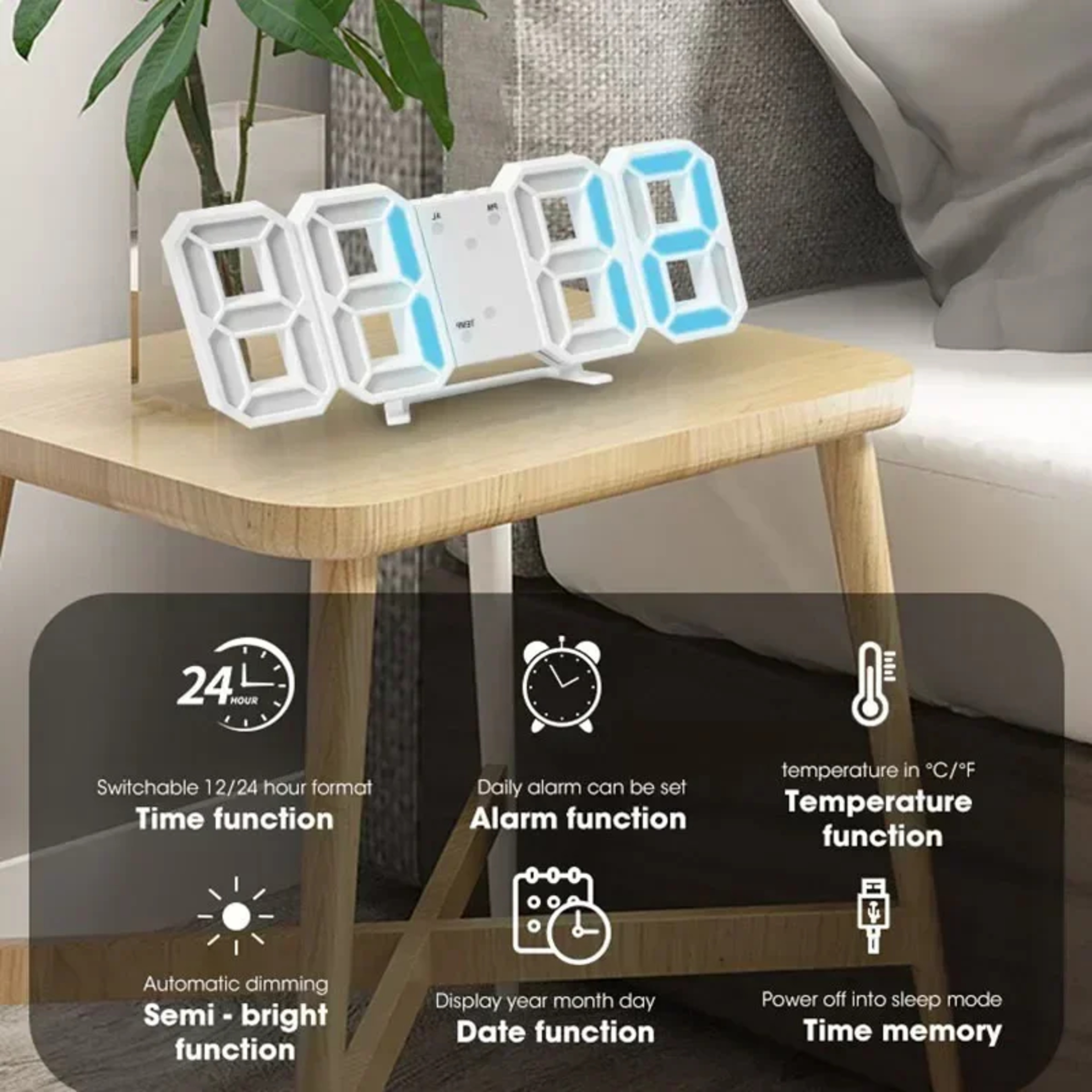 LED Digital Alarm Wall Clock with Time, Date Temperature Display for Home Office – view 2