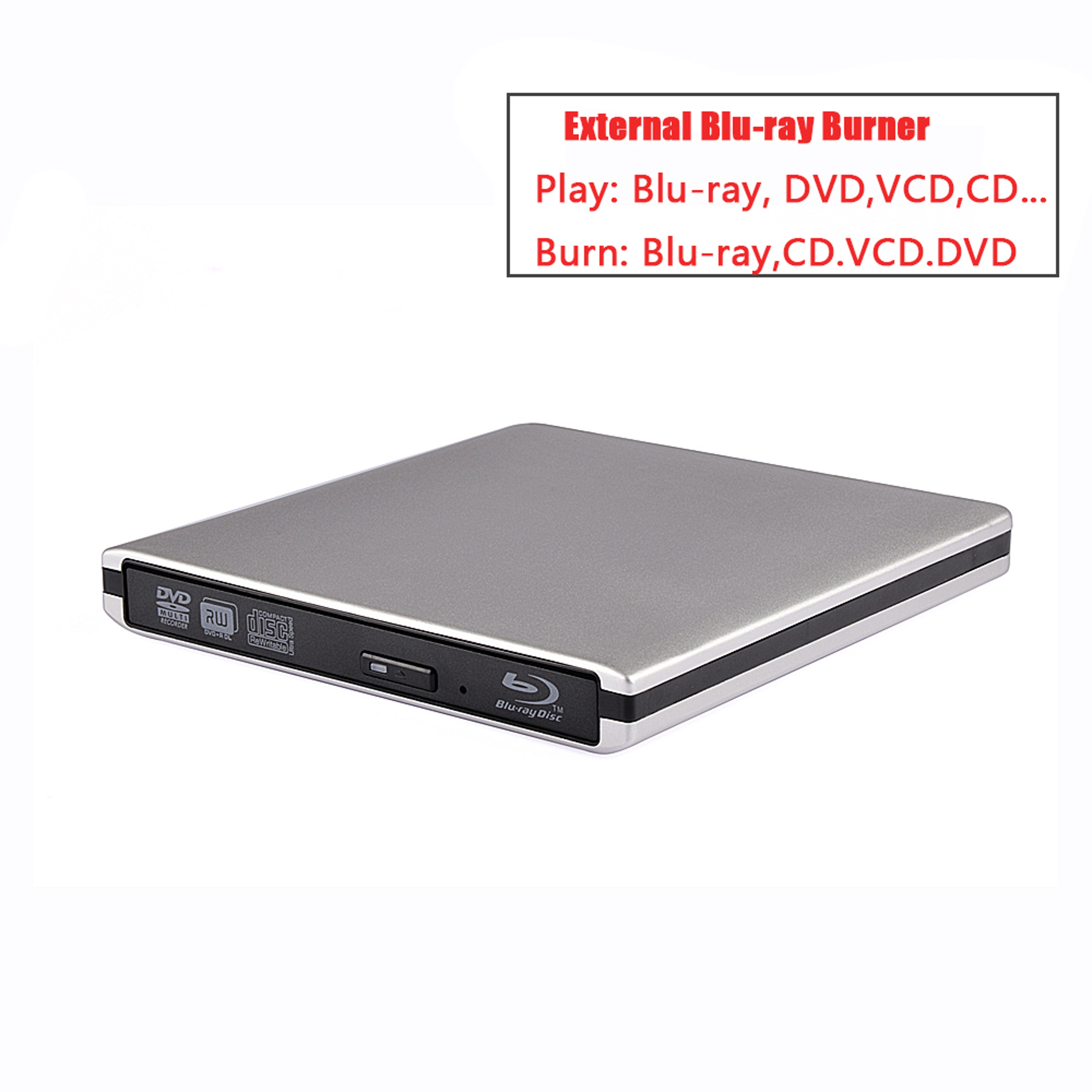 External USB BluRay Reader Burner Writer BDROM Optical DVD Recorder For Laptop Desktop 6