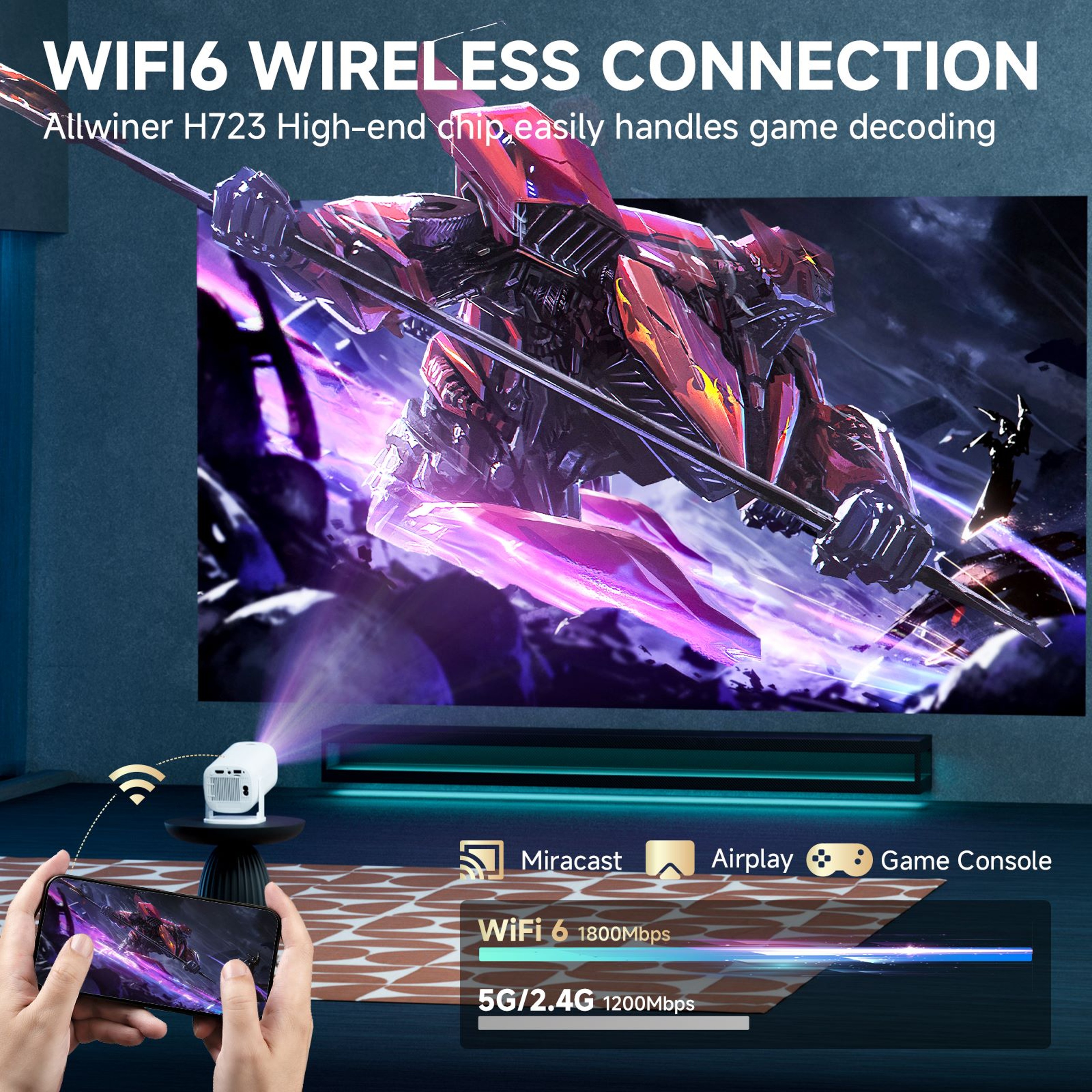 Portable Smart Mini Projector HD Video WiFi Connectivity And Outdoor Use For Home Theater 4