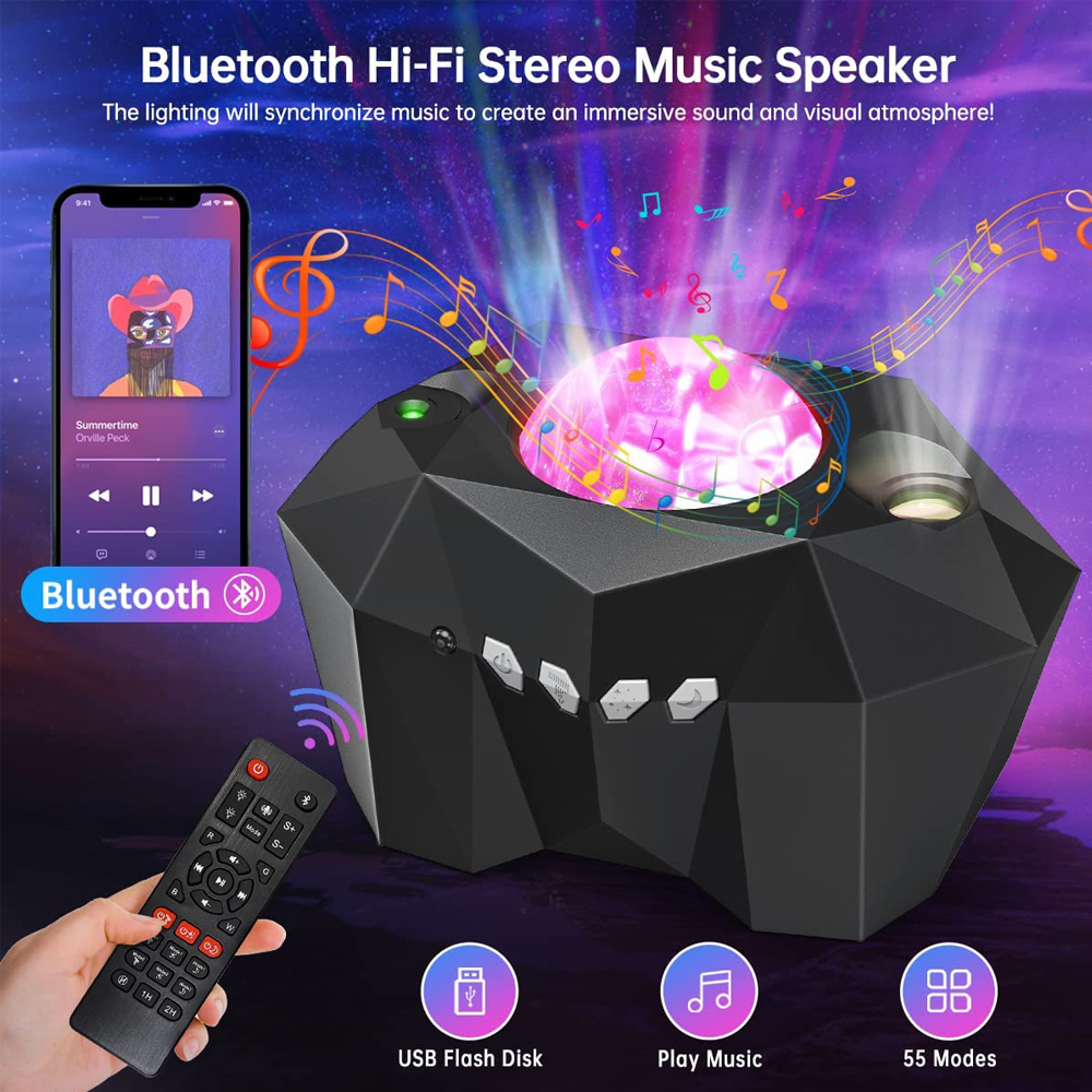 Aurora Galaxy Moon Projector with Bluetooth Music Speaker Sky Night Lamp for Kids and Adults – view 2