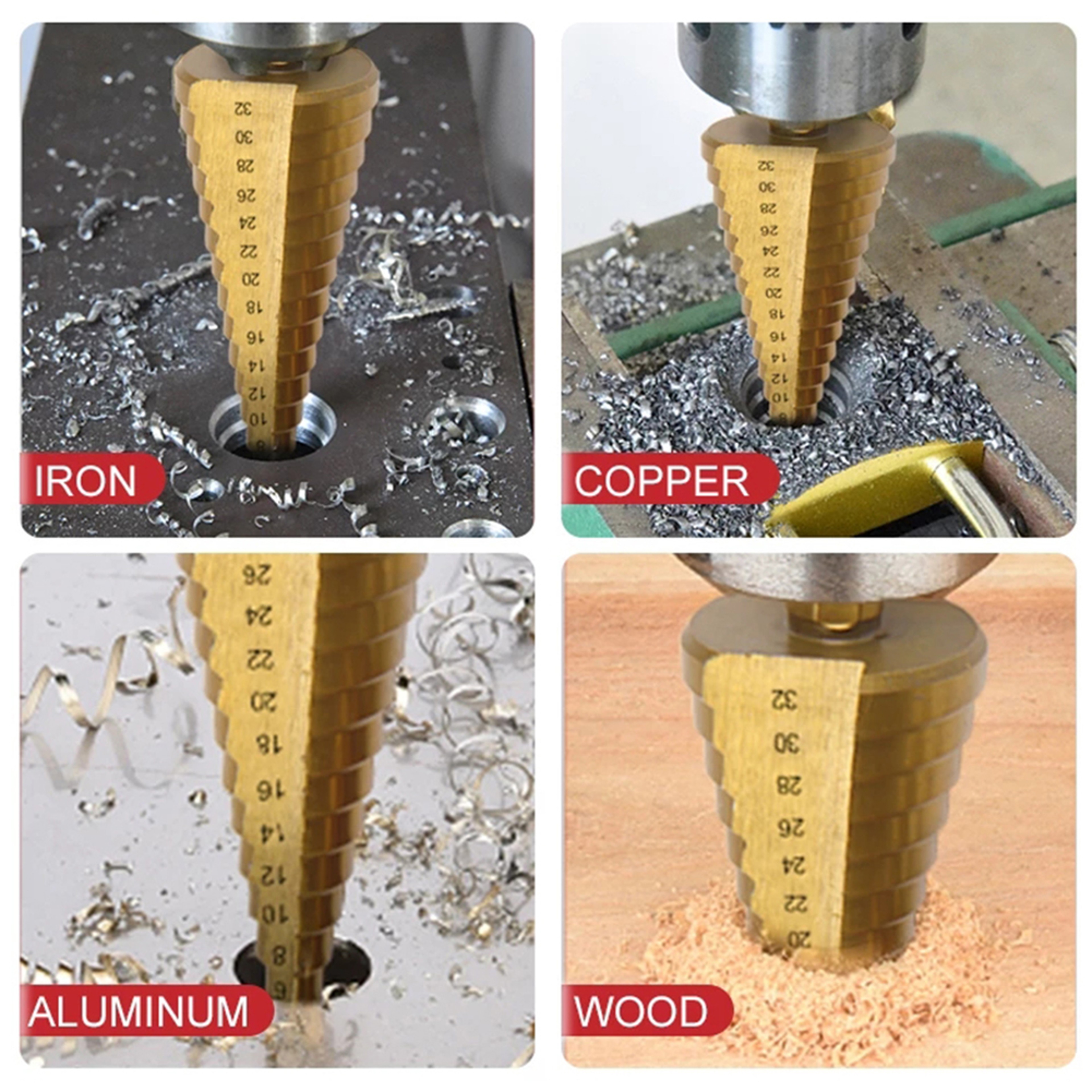 Titanium Step Drill Bit Set For Woodworking Metal Hole Cutting 4