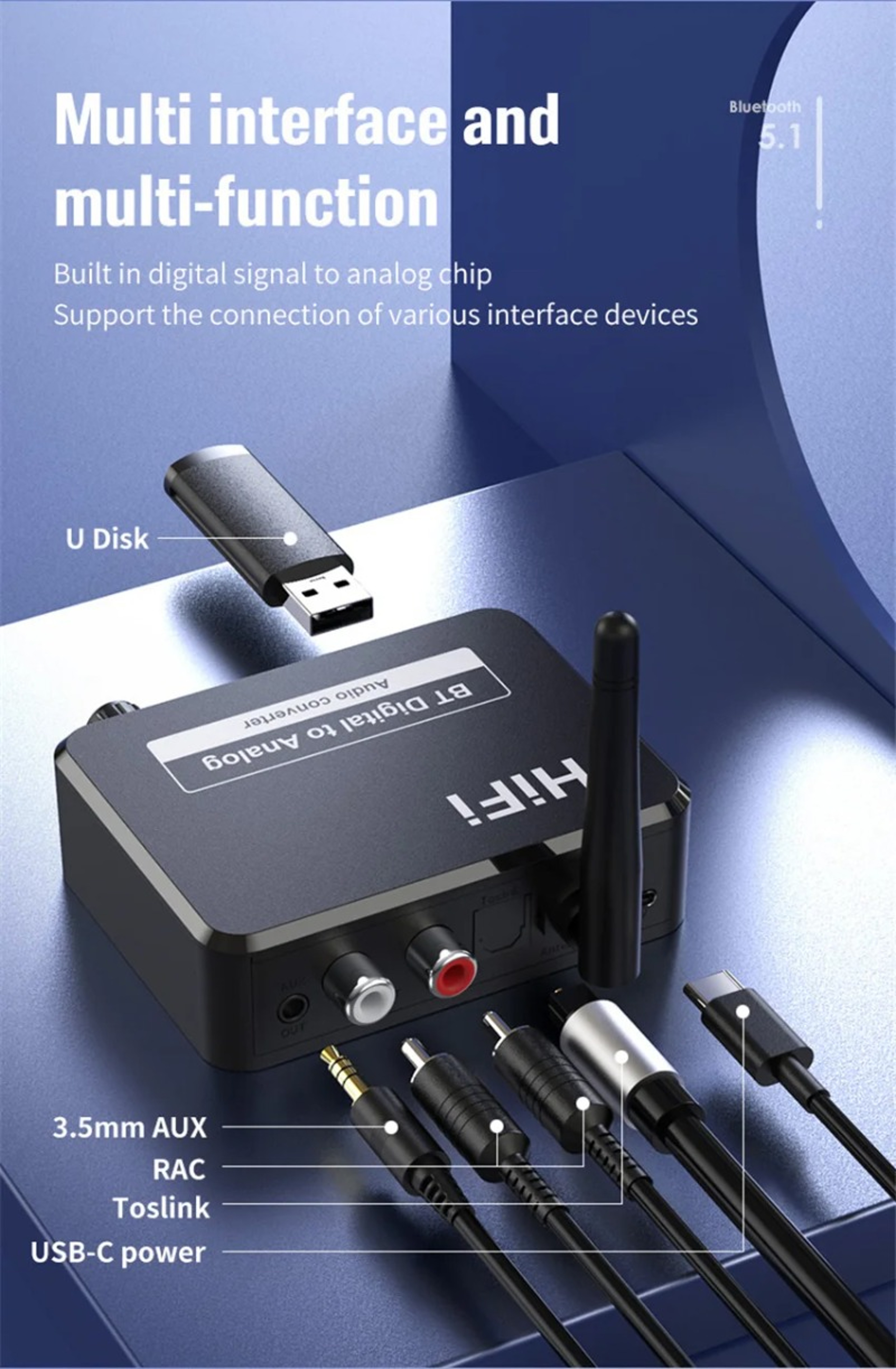Digital Audio Converter With Bluetooth Receiver SPDIF Optical To AUX Jack RCA LR Adapter 2