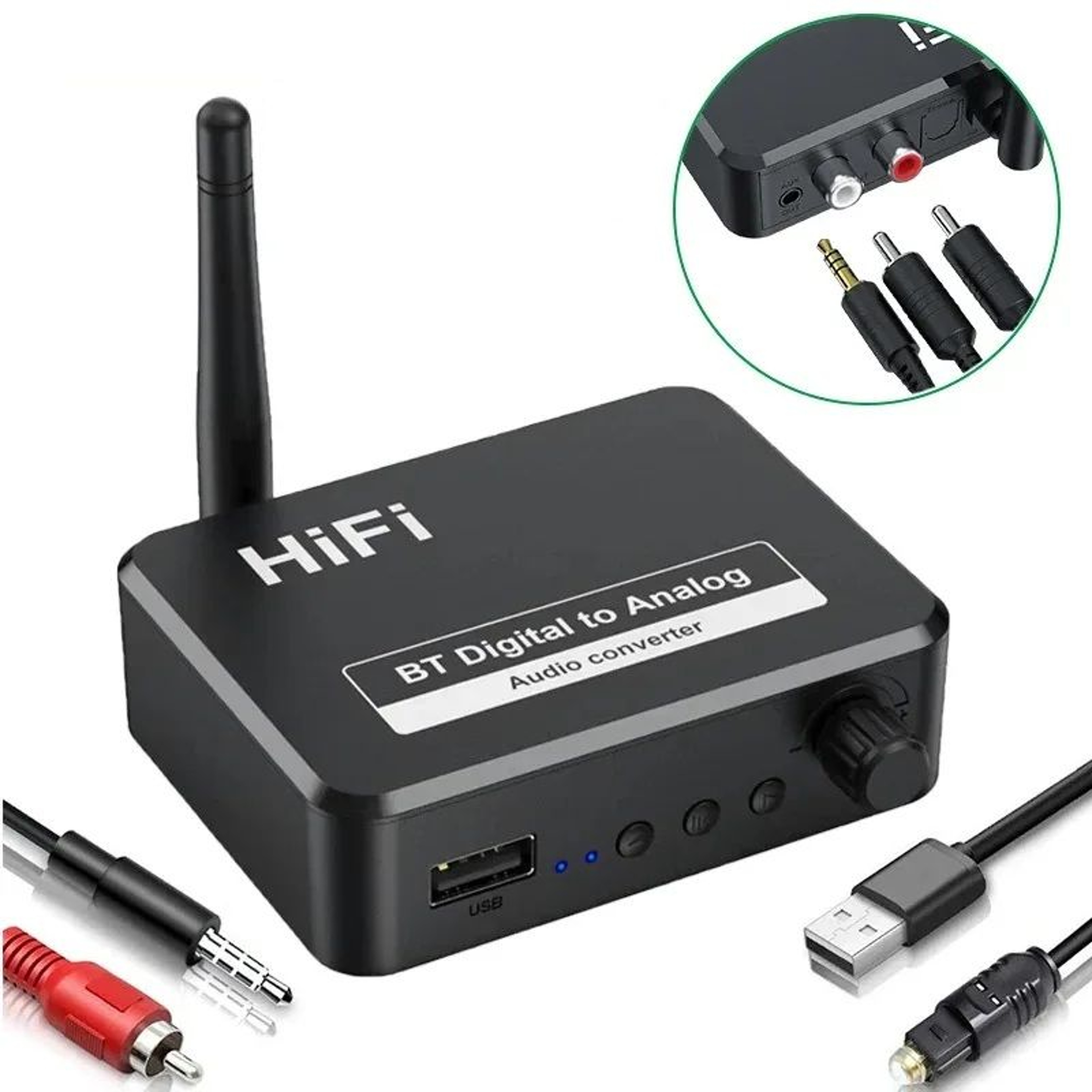 Digital Audio Converter With Bluetooth Receiver SPDIF Optical To AUX Jack RCA LR Adapter 0