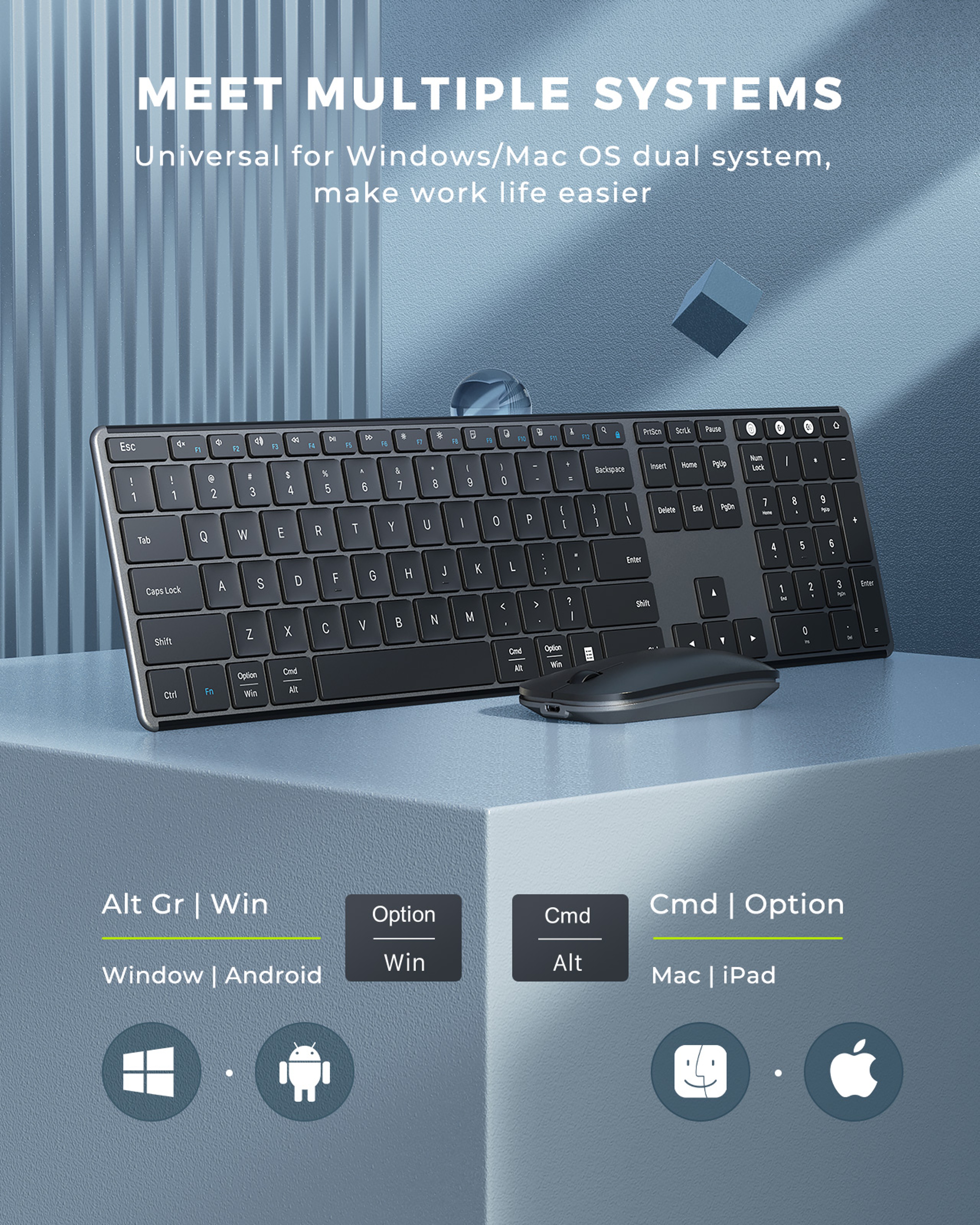 Wireless Bluetooth Keyboard And Mouse Combo Rechargeable Slim Keyboards Mice For MacBook Windows 2