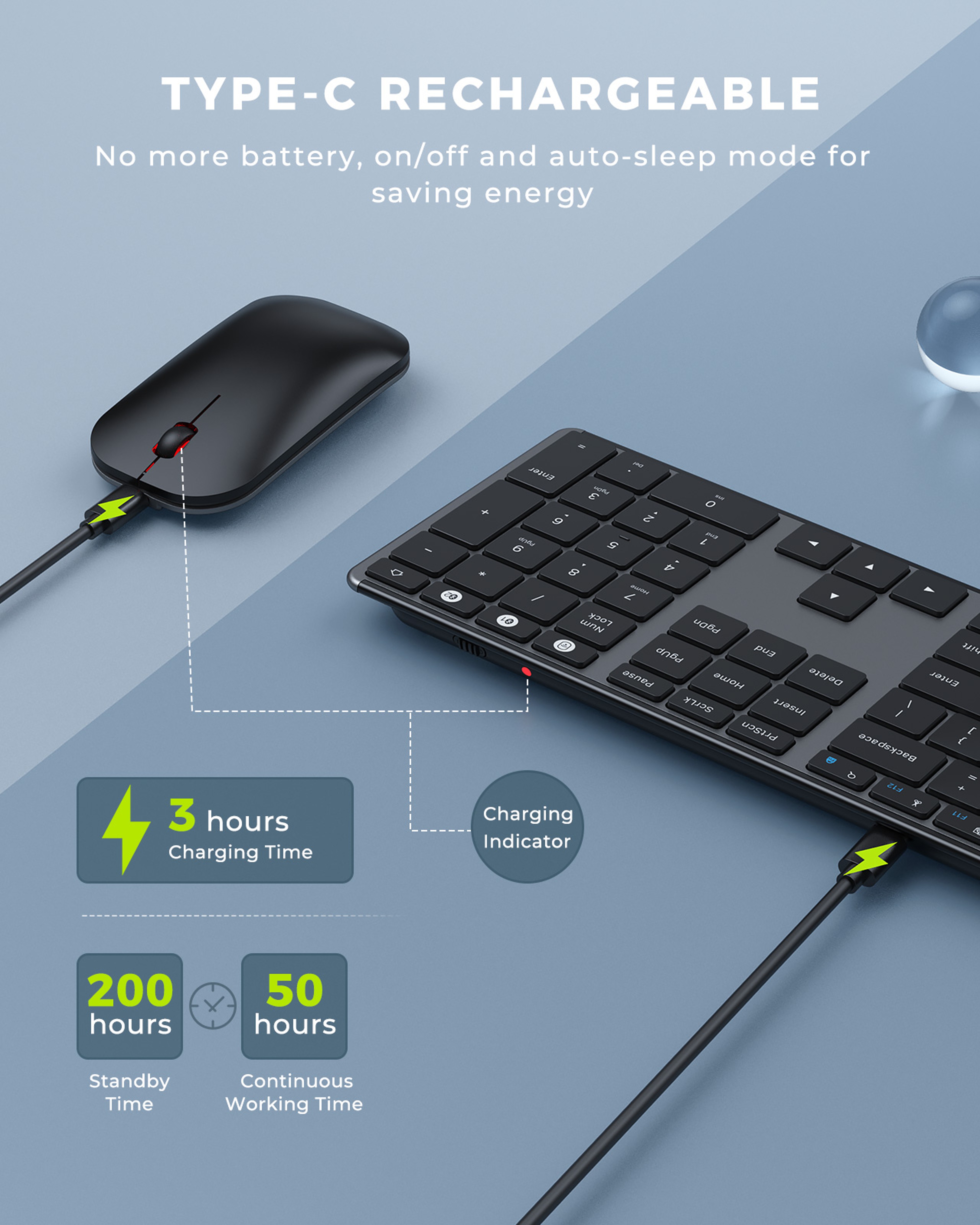 Wireless Bluetooth Keyboard And Mouse Combo Rechargeable Slim Keyboards Mice For MacBook Windows 3