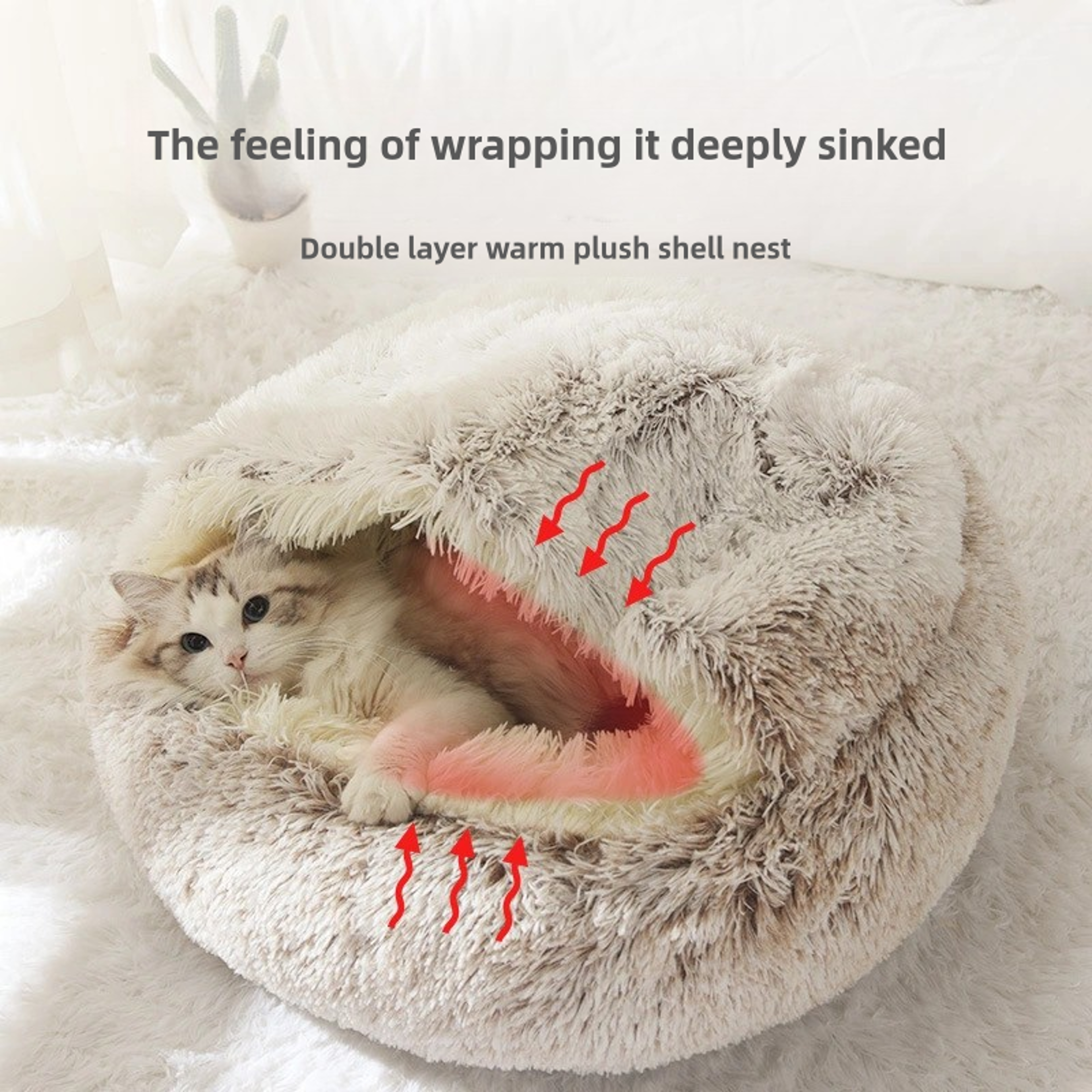 Cozy Winter Plush Cat Bed Soft SemiEnclosed Pet Nest For Ultimate Comfort And Warmth 1