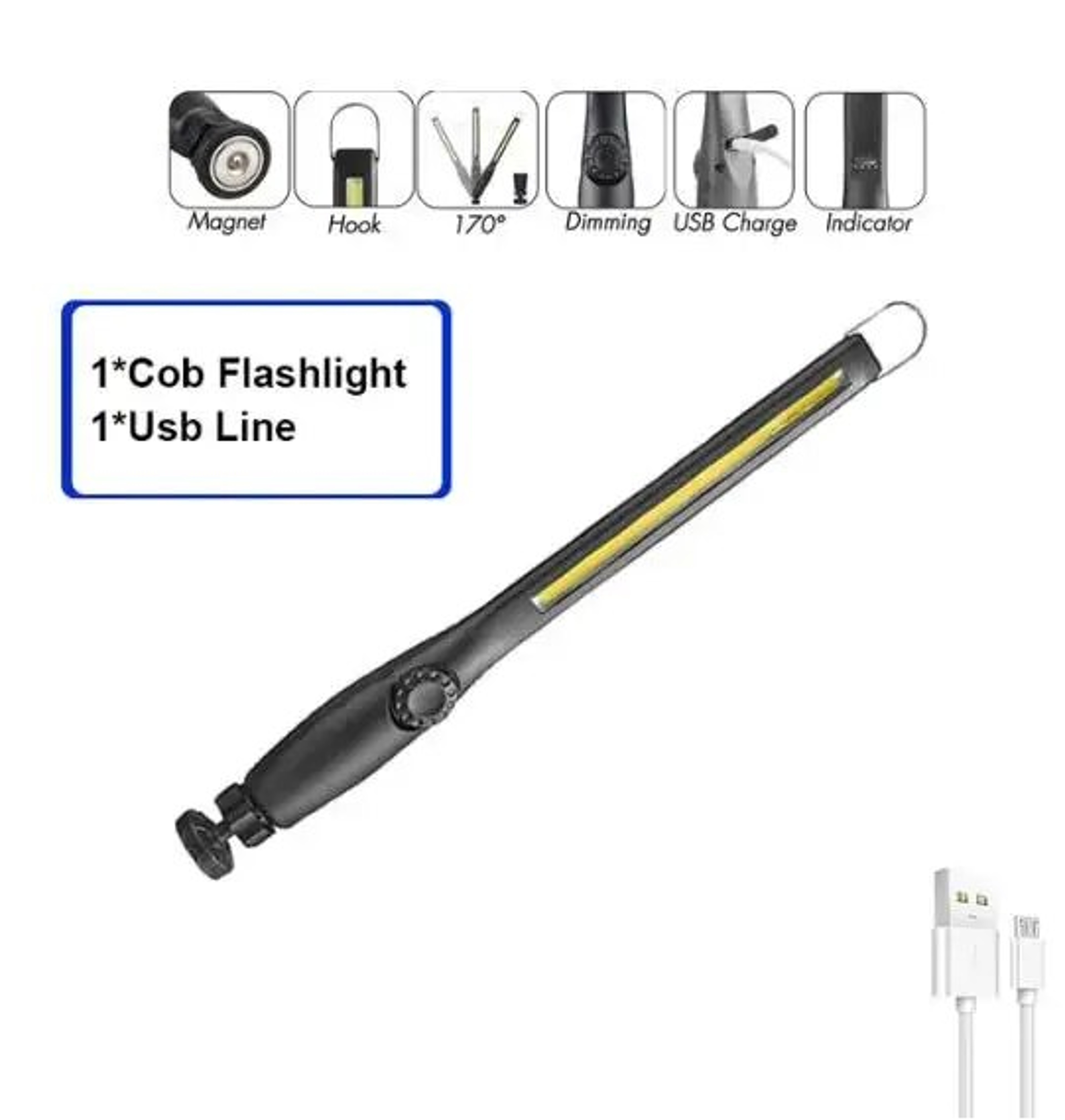 Magnetic Rechargeable LED COB Work Light With Stepless Dimming Portable Emergency Car Repair Lamp 5