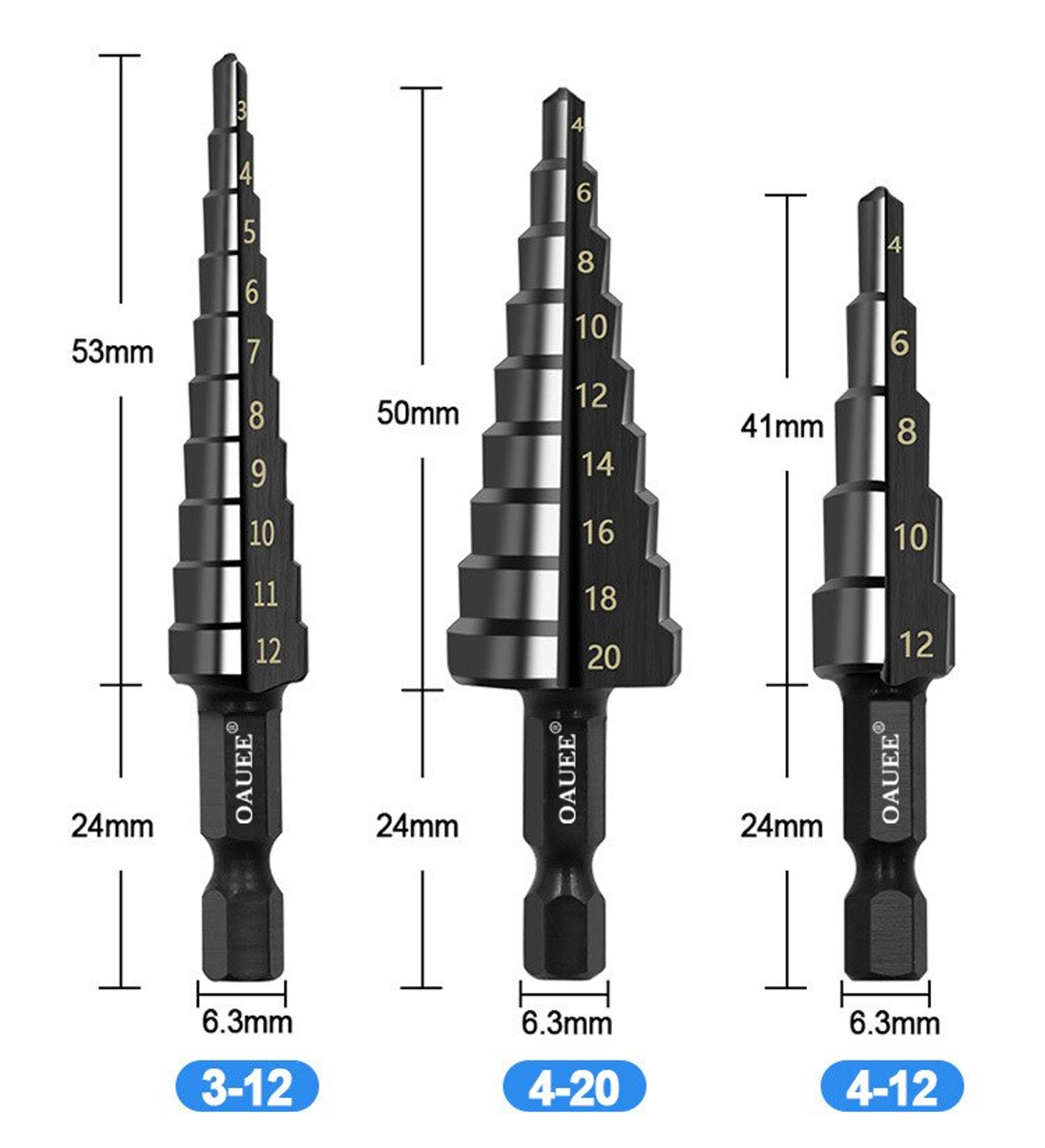Straight Groove Step Drill Bit Set Nitride Black Hex Wood Metal Hole Cutter Core Drilling Tool For  6