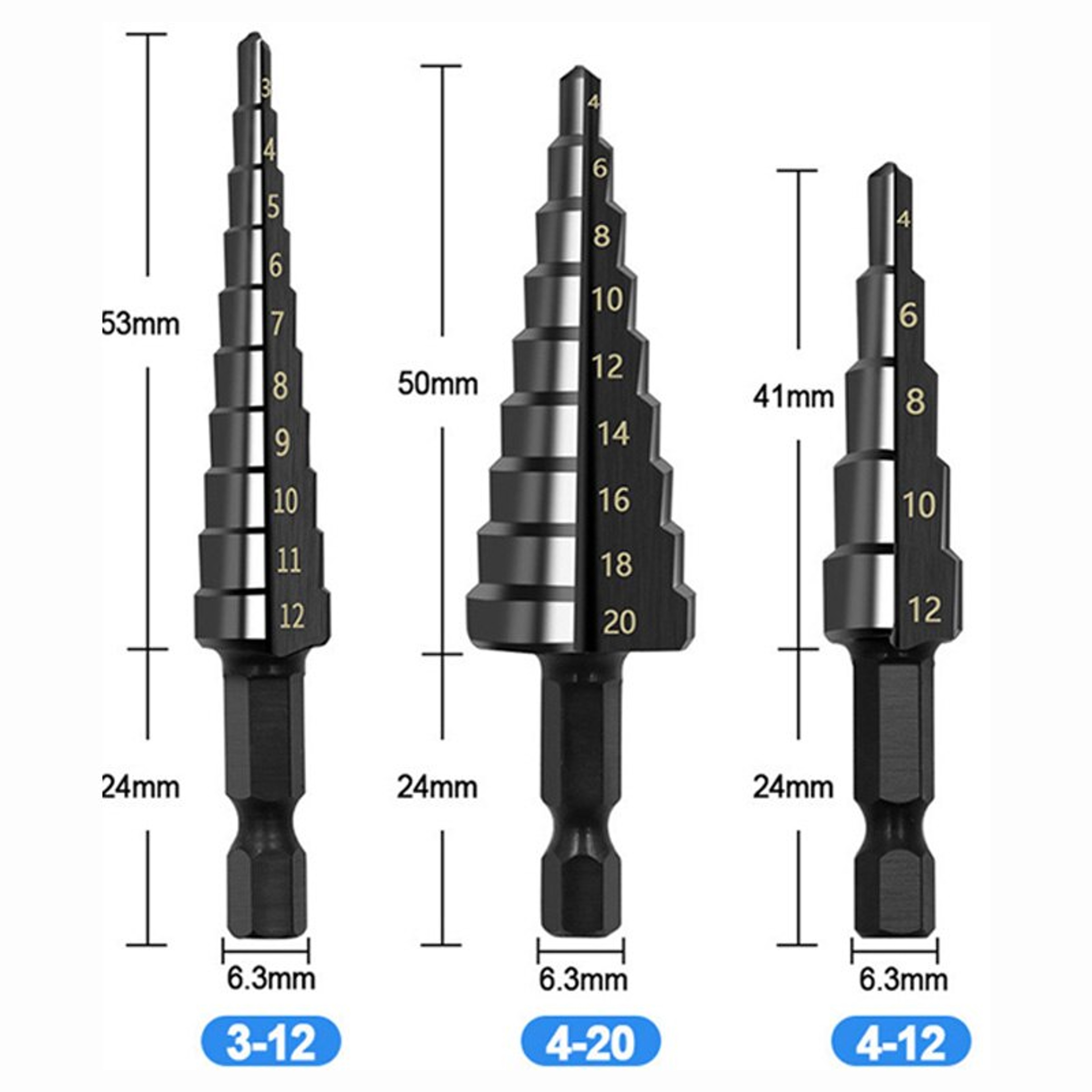 Straight Groove Step Drill Bit Set Nitride Black Hex Wood Metal Hole Cutter Core Drilling Tool For  5
