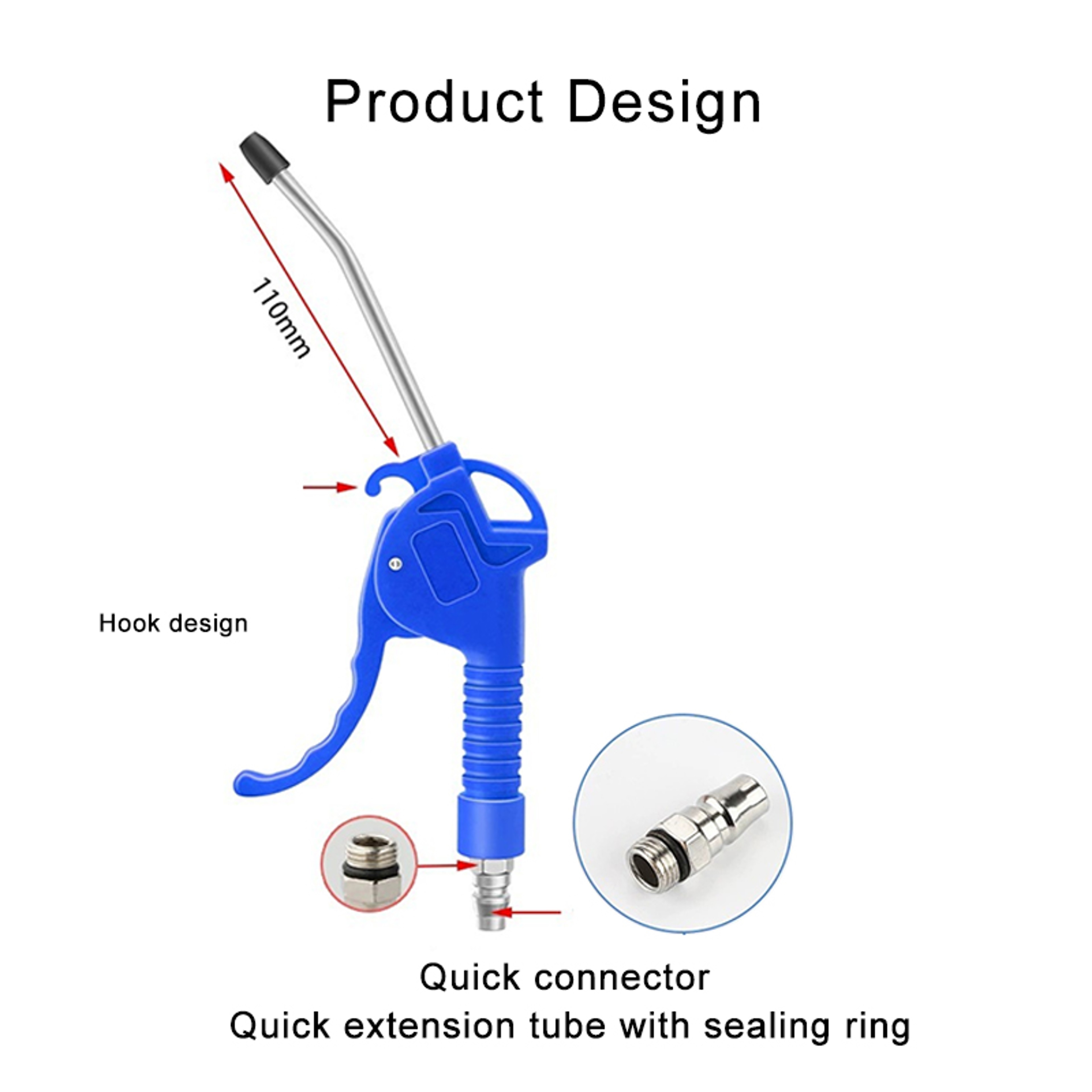 High Flow Air Blow Gun For Compressor With Angled Bent Nozzle Available In Different Colors Short S 2
