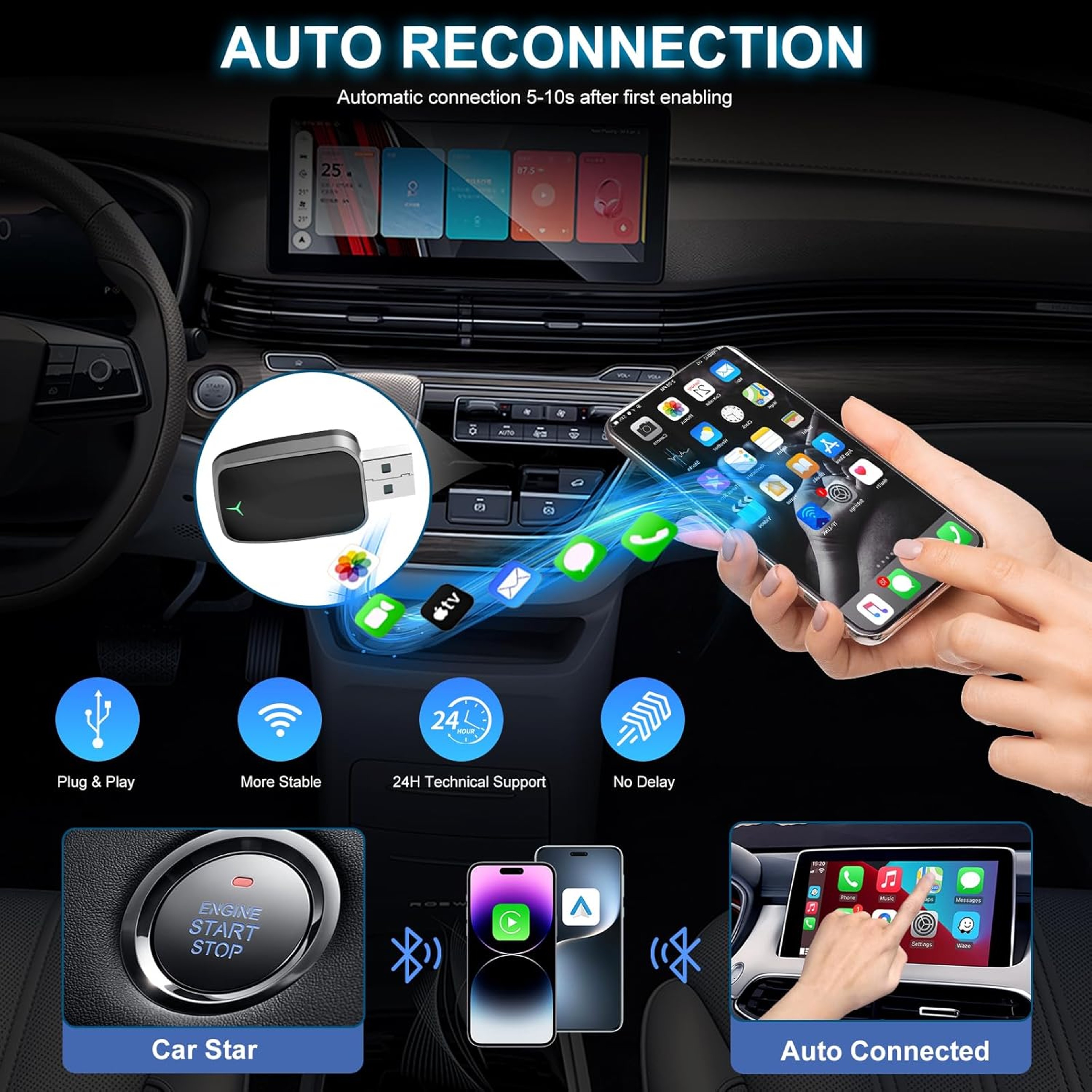 Wireless CarPlay Android Auto Wireless Adapter Box Automatic Connection Plug And Play Bluetooth Don 3