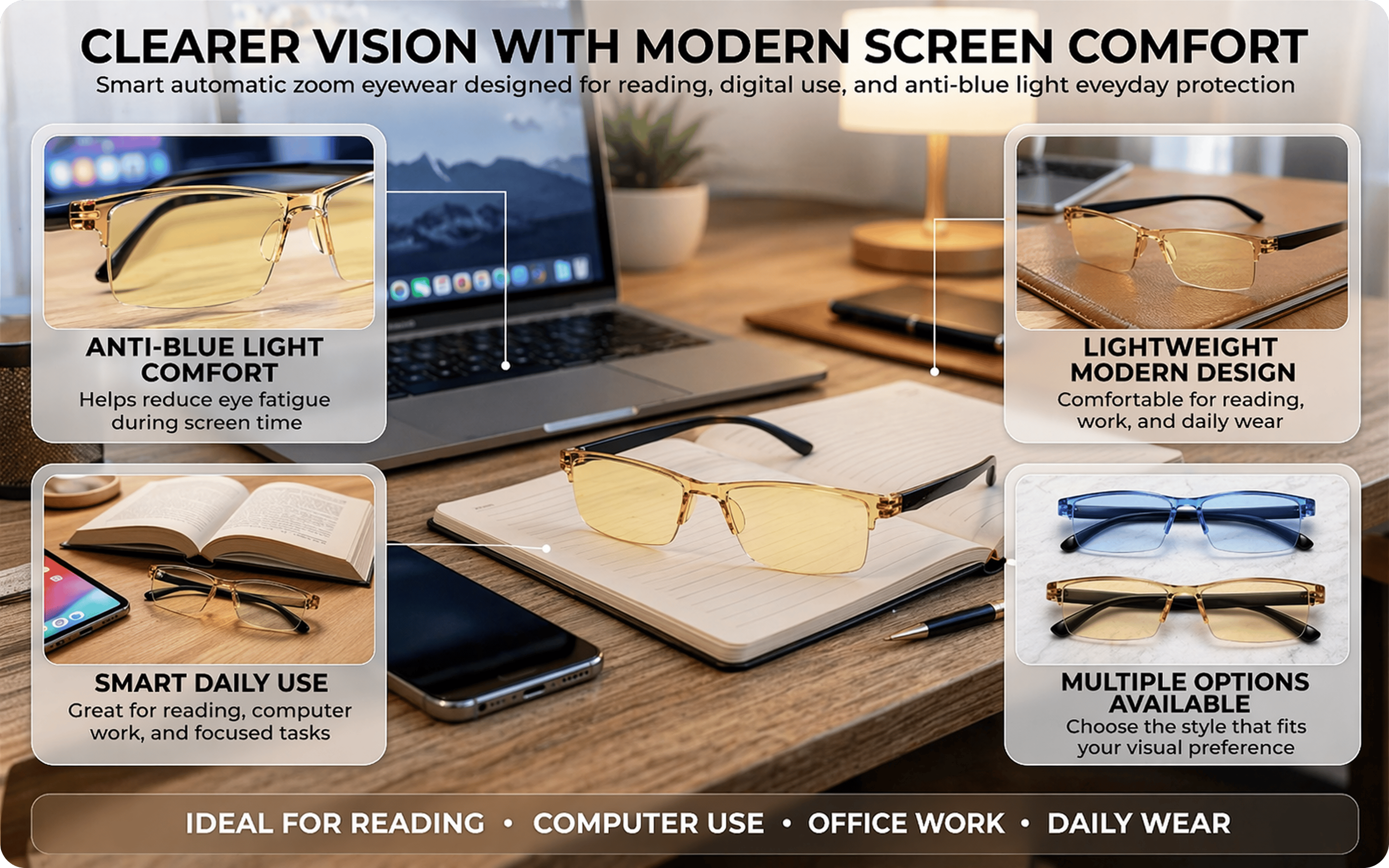 Smart Automatic Zoom Eyeglasses for Men and Women, Anti-Blue Light Frameless Optical Computer Eyewear – view 13