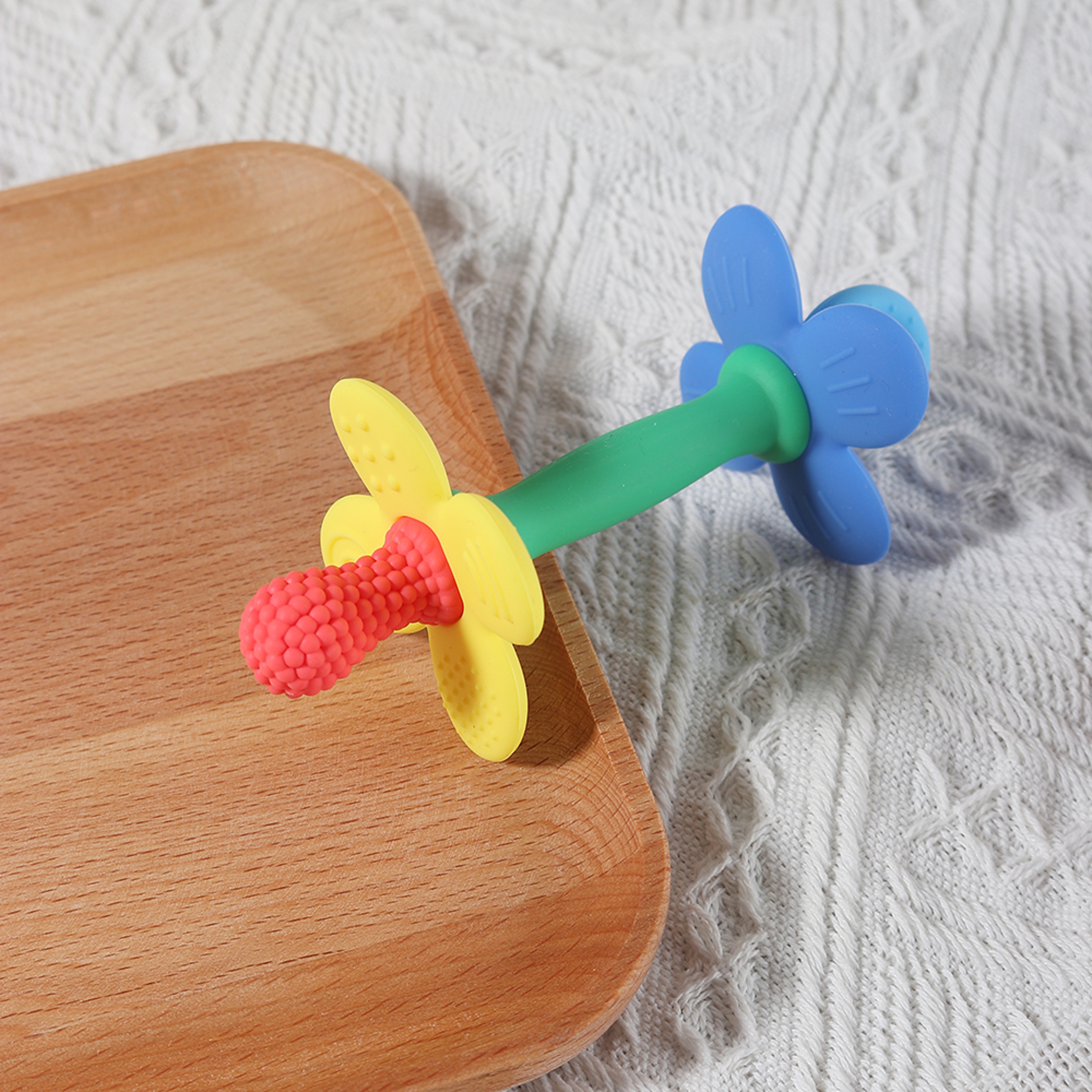 Safe Soft Chewing Toy for Soothing Sore Gums, New 2 in 1 Baby Silicone Flower Teether, BPA Free Easy to Hold Teething – view 2