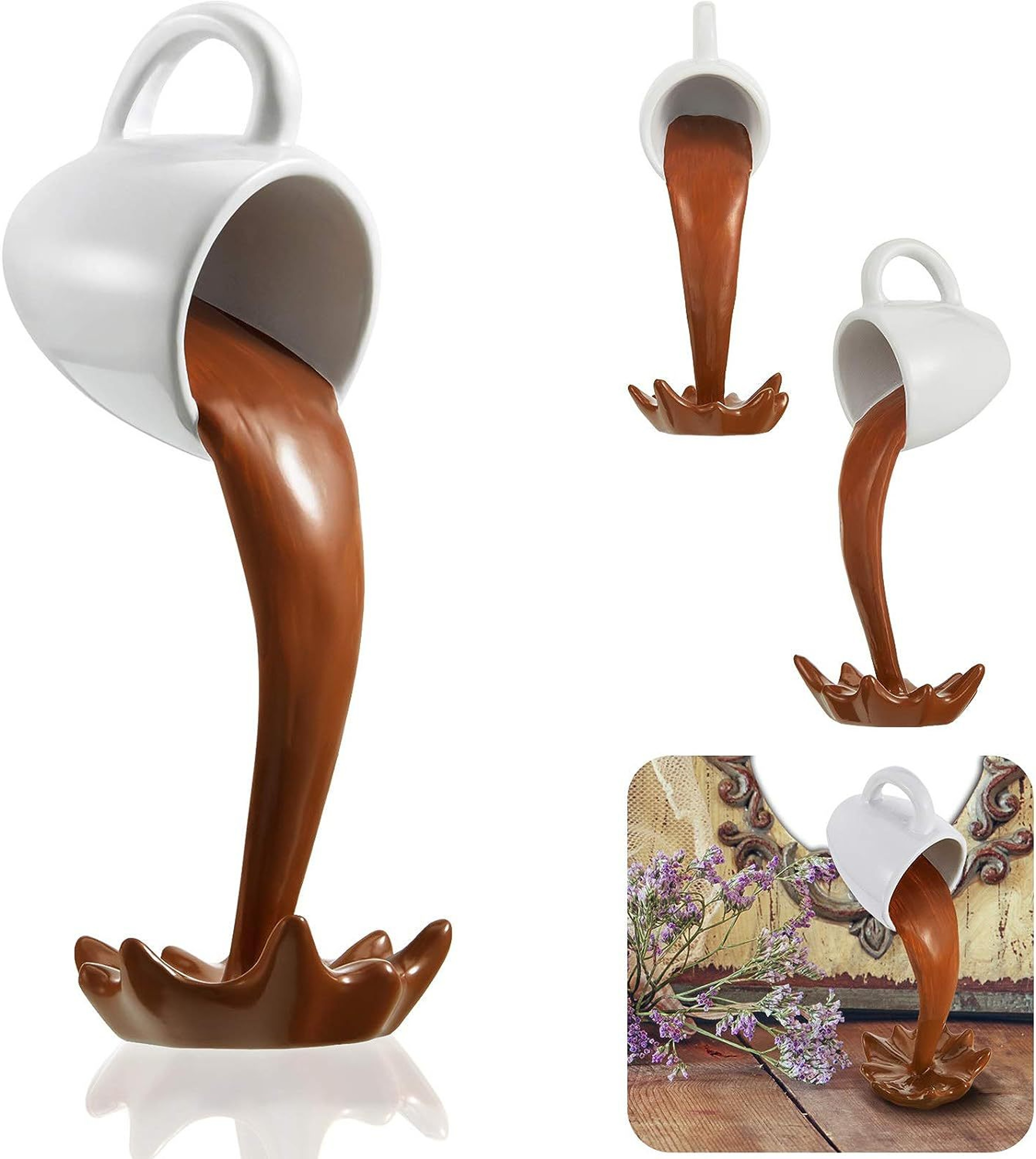 Spilling Magic Pouring Splash, Floating Spilling Coffee Cup, Kitchen Sculpture Decoration, Creative Desktop Home Decor – view 1