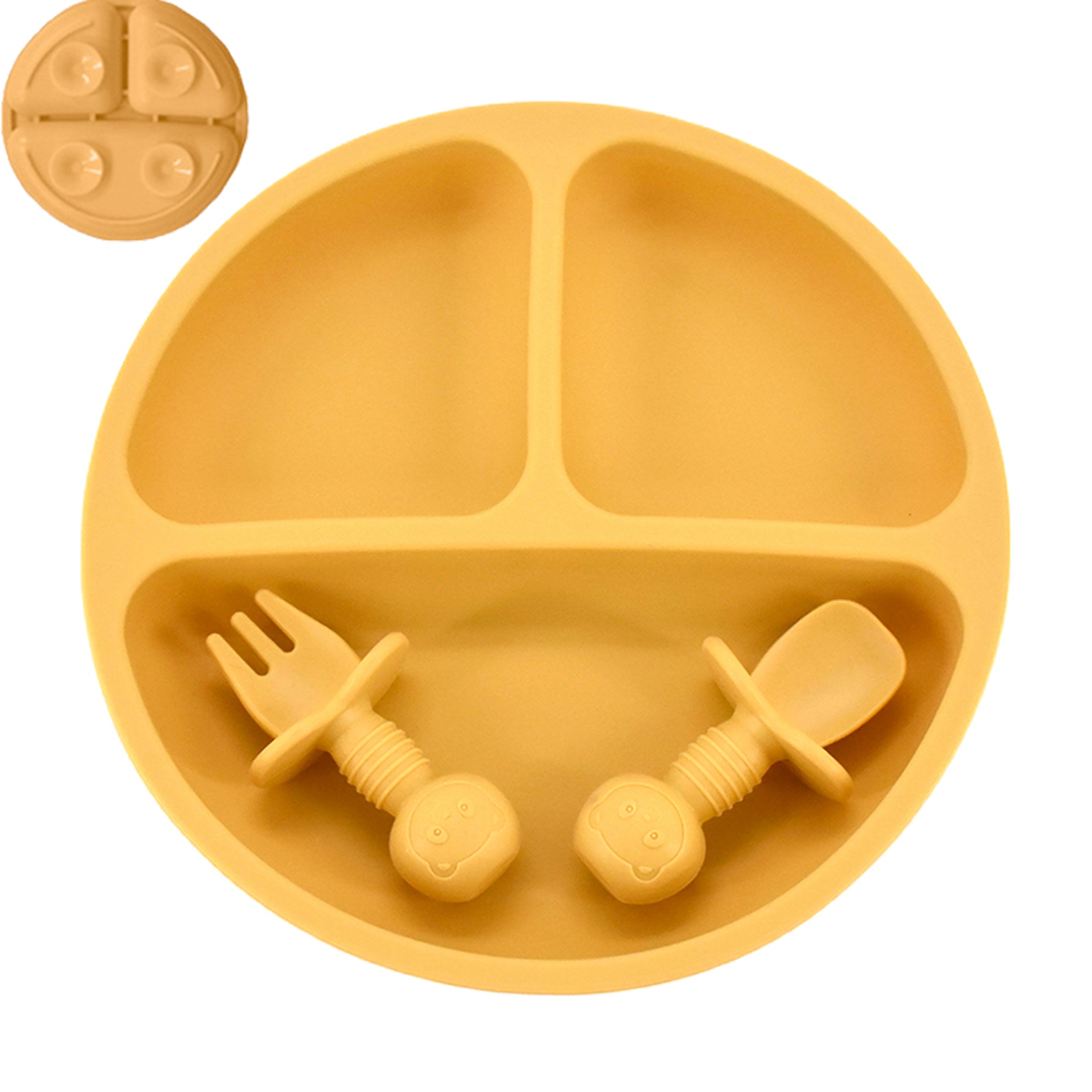 Retro Kids Plate Smile Face Baby Tableware Set Baby Safe Silicone Dining Plate Solid Cute Cartoon C 3