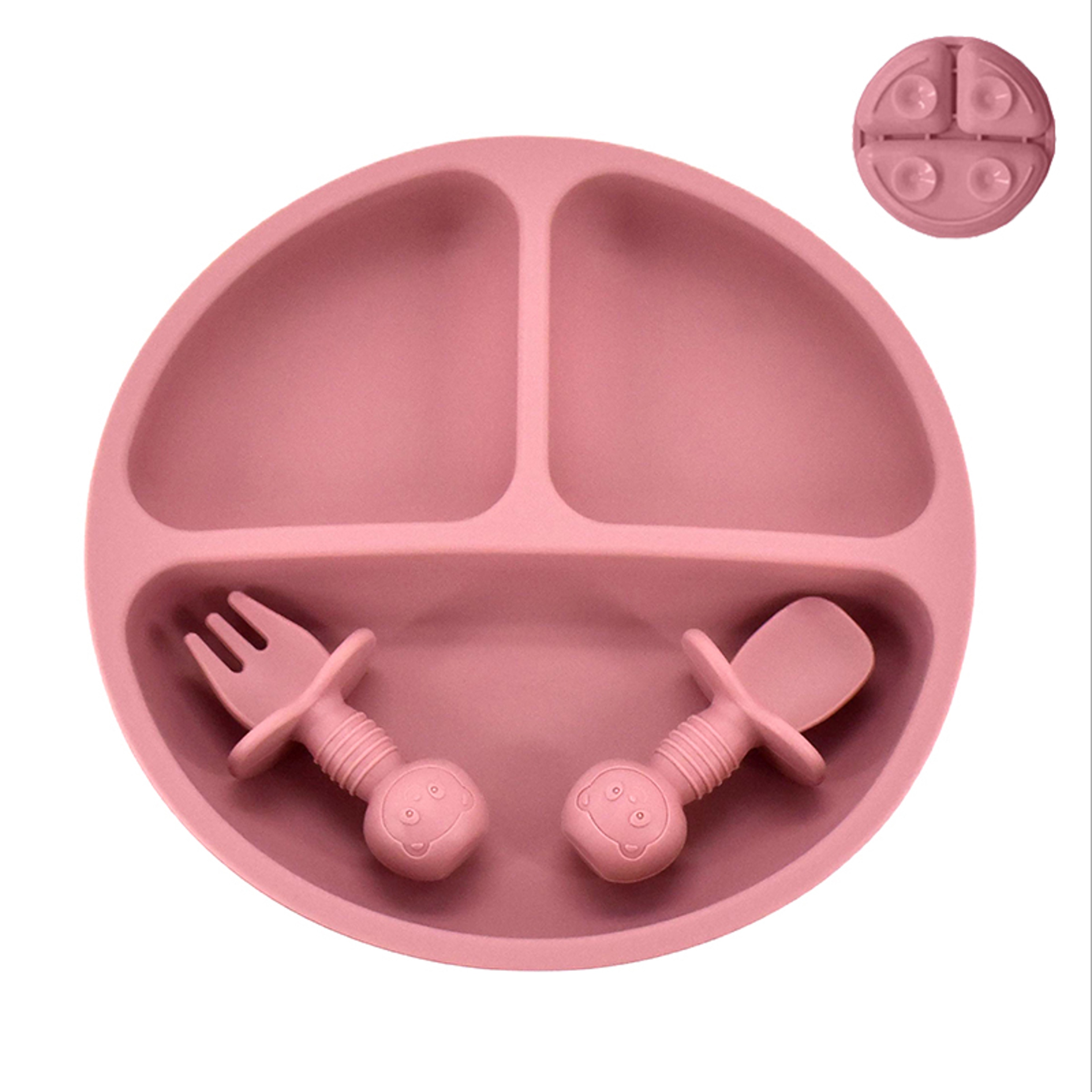 Retro Kids Plate Smile Face Baby Tableware Set Baby Safe Silicone Dining Plate Solid Cute Cartoon C 16