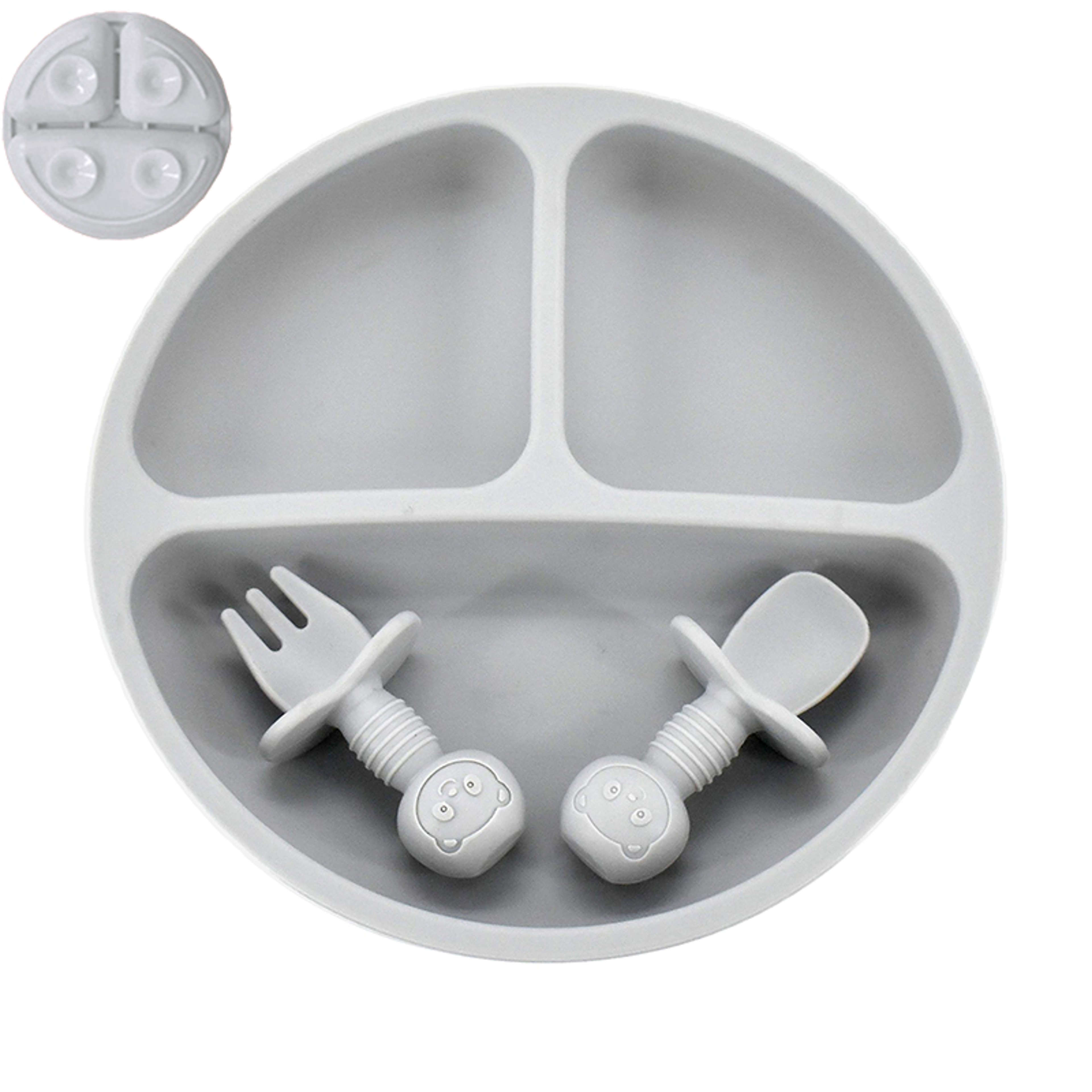 Retro Kids Plate Smile Face Baby Tableware Set Baby Safe Silicone Dining Plate Solid Cute Cartoon C 19
