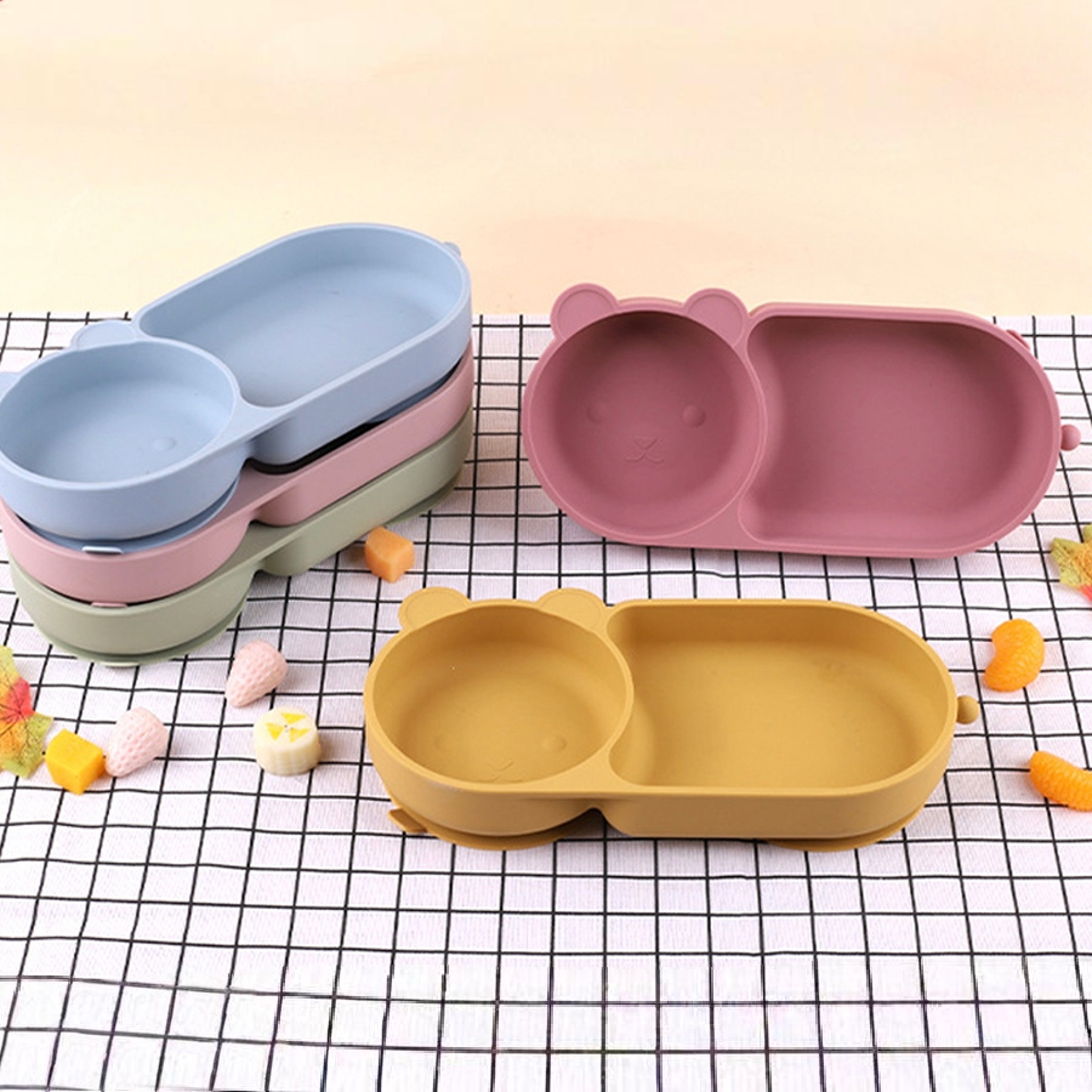 Baby Silicone Suction Cup Bowl Cute Bear Design Macaron Color 100 Food Grade Silicone BPA Free Doub 0
