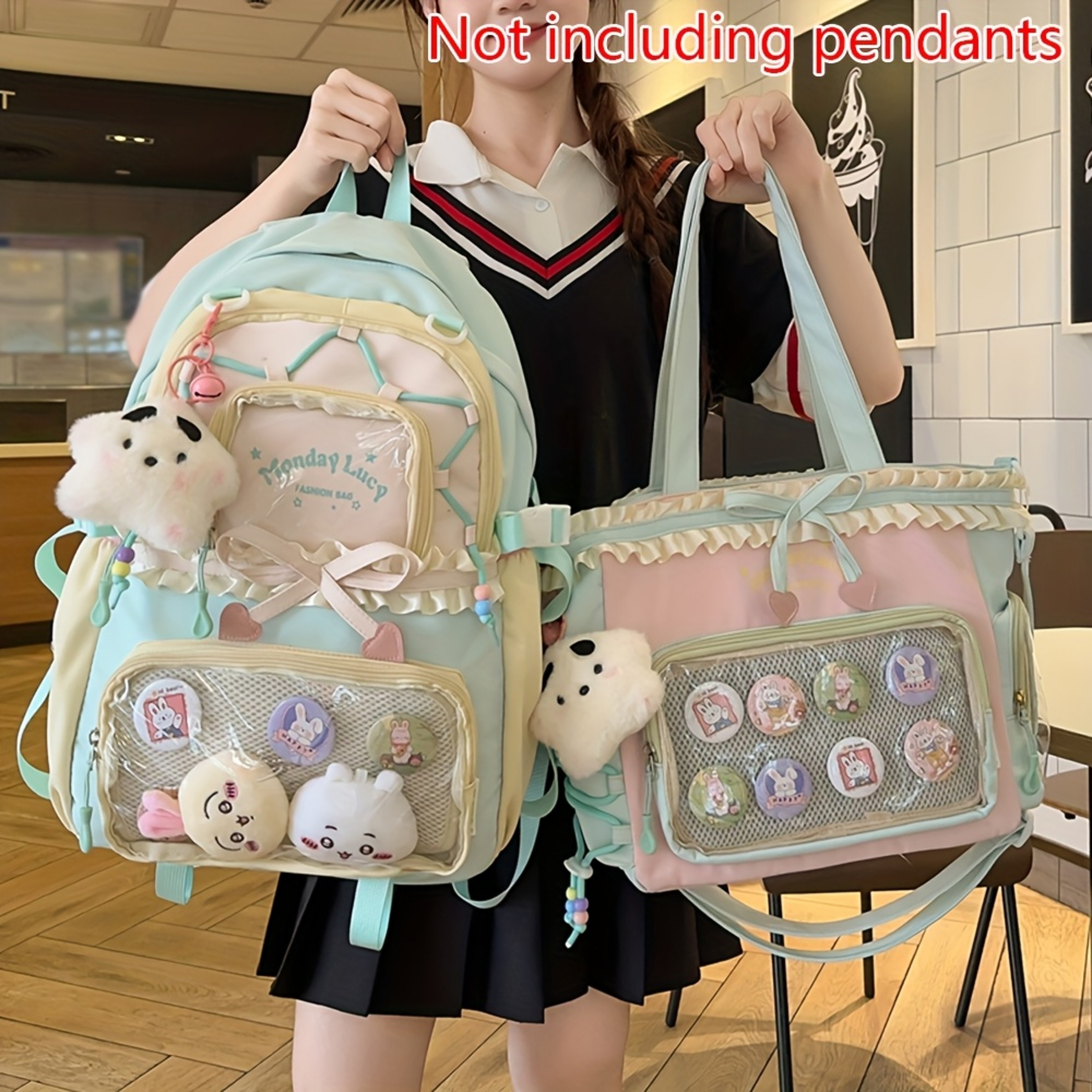 Two Piece Womens Bag Set Lightweight Cute Backpack Back To School Season Bag Lace Style Pain Bag Fo 0