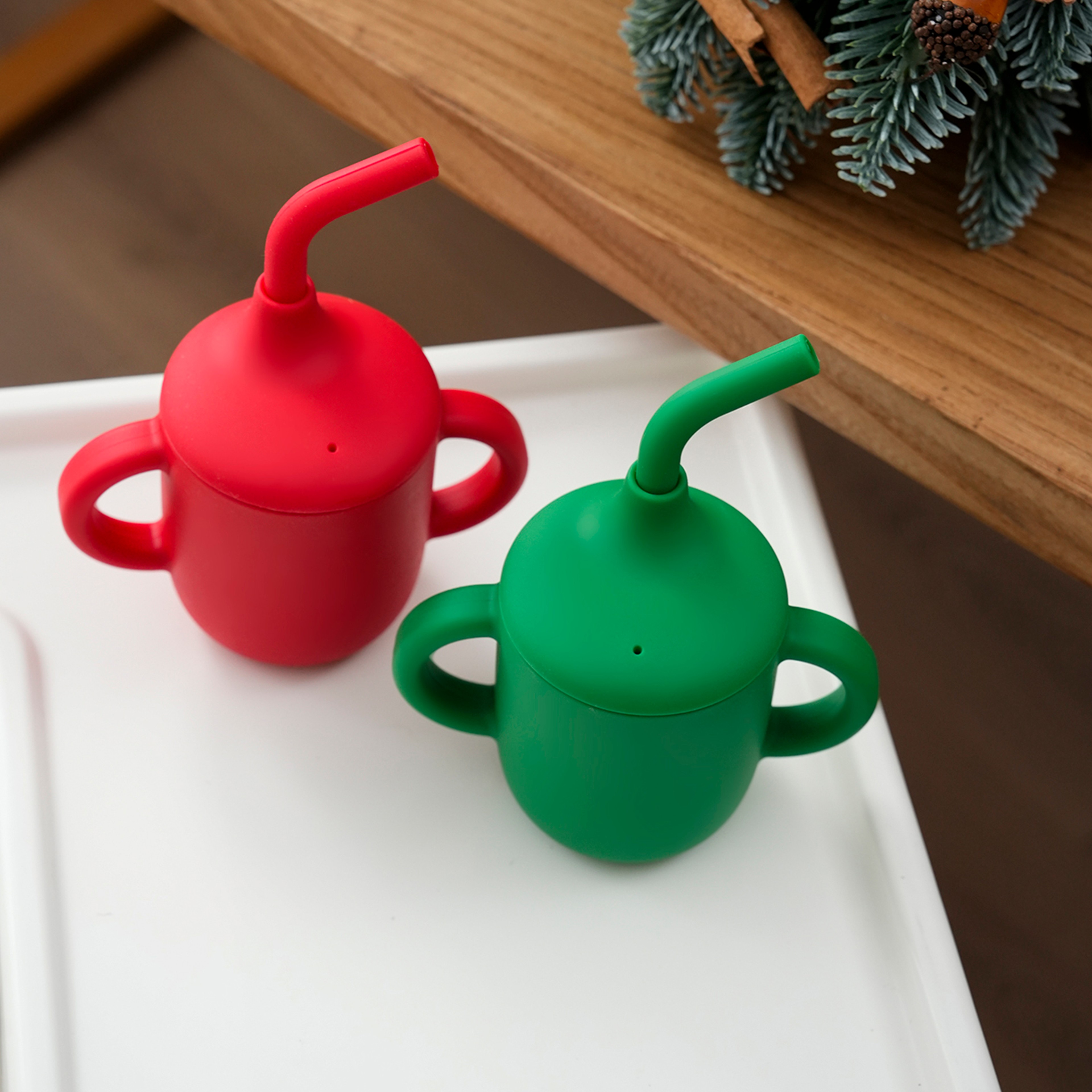 Infant Silicone Learning Cup Double Handle Baby Feeding Straw Color Kids BPA Free Training Drinking 0