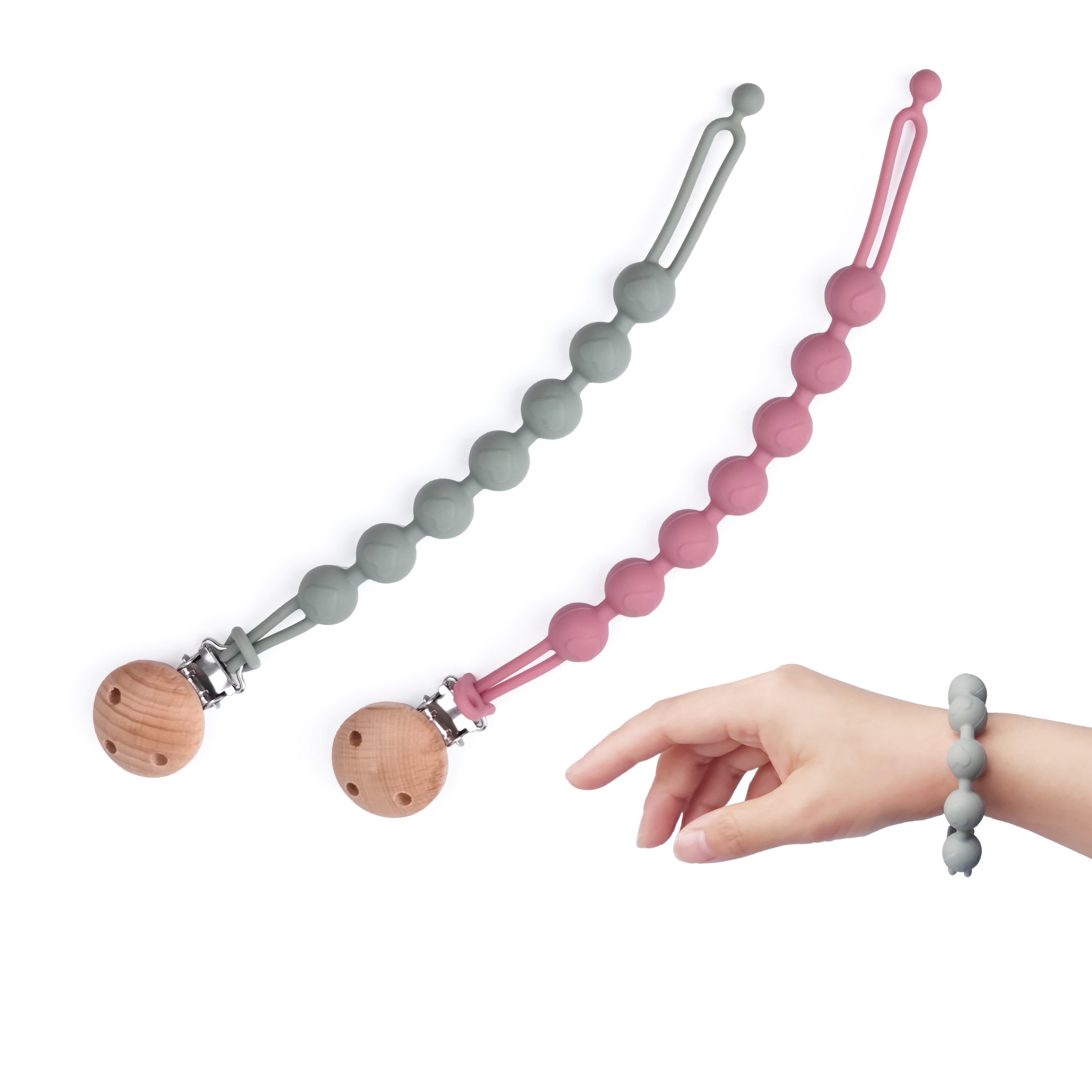 Lovely Heart Shape Pacifier Chain For Baby Silicone Dummy Clip Wood Baby Pacifier Chain With Cute H 0