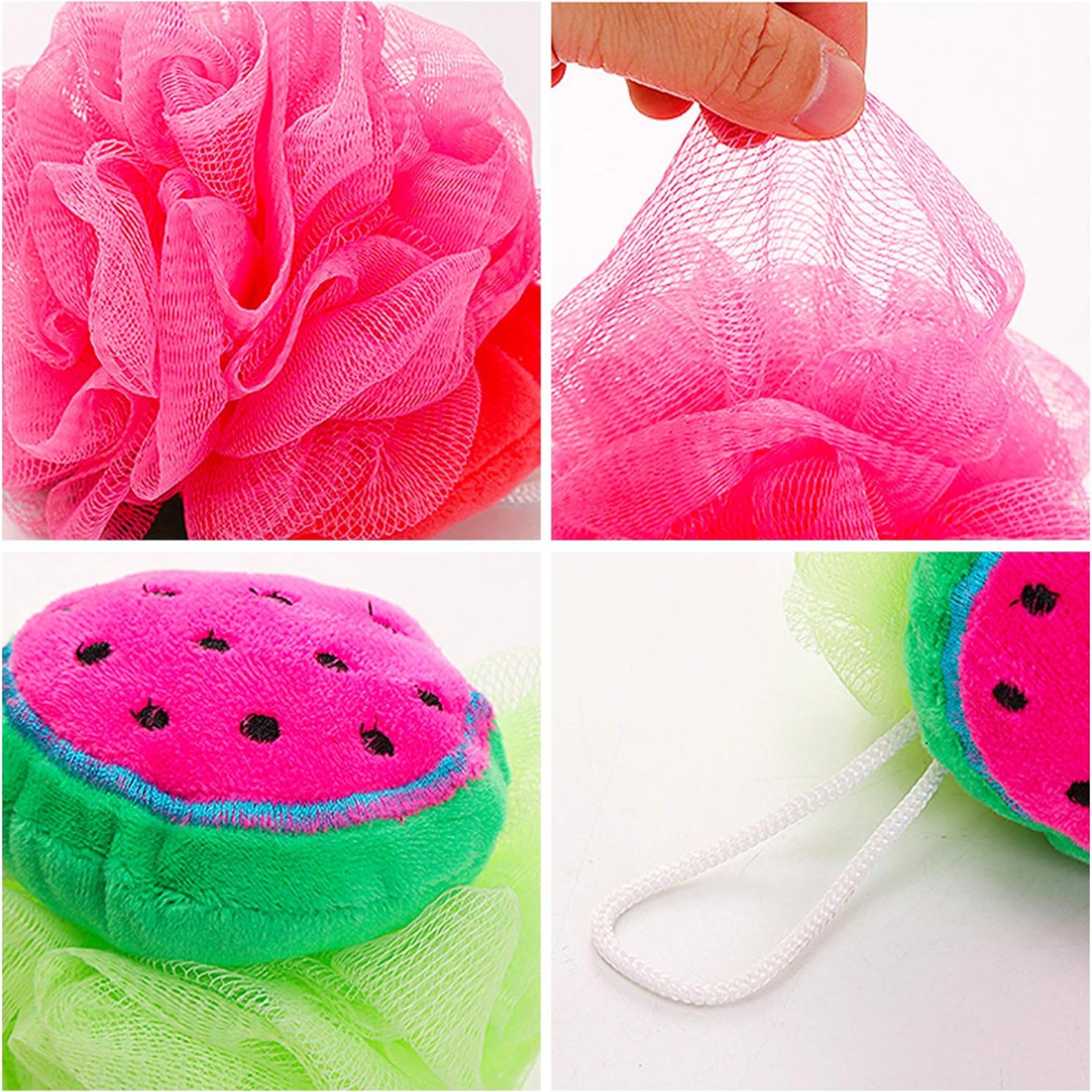 Loofahs Mesh Brush Shower Ball, Fun Fruit Designs, Child Bath Shower Sponge Pouf, Cute Bath Flower with Hooks for Travel – view 6