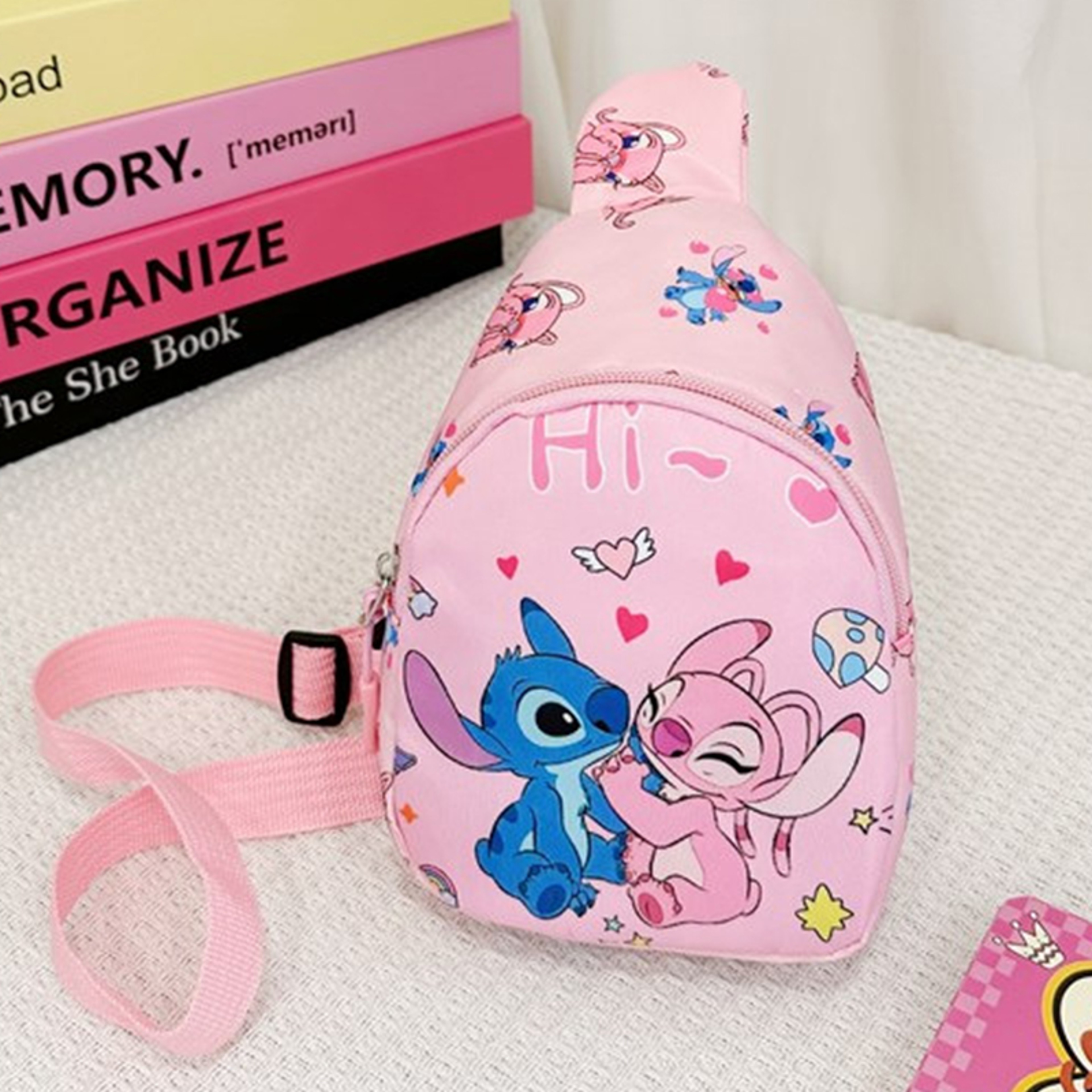 Cartoon Anime Crossbody Bag Stitch  Angel Sling Chest Bag Fashionable Casual Shoulder Bag With Coin 0