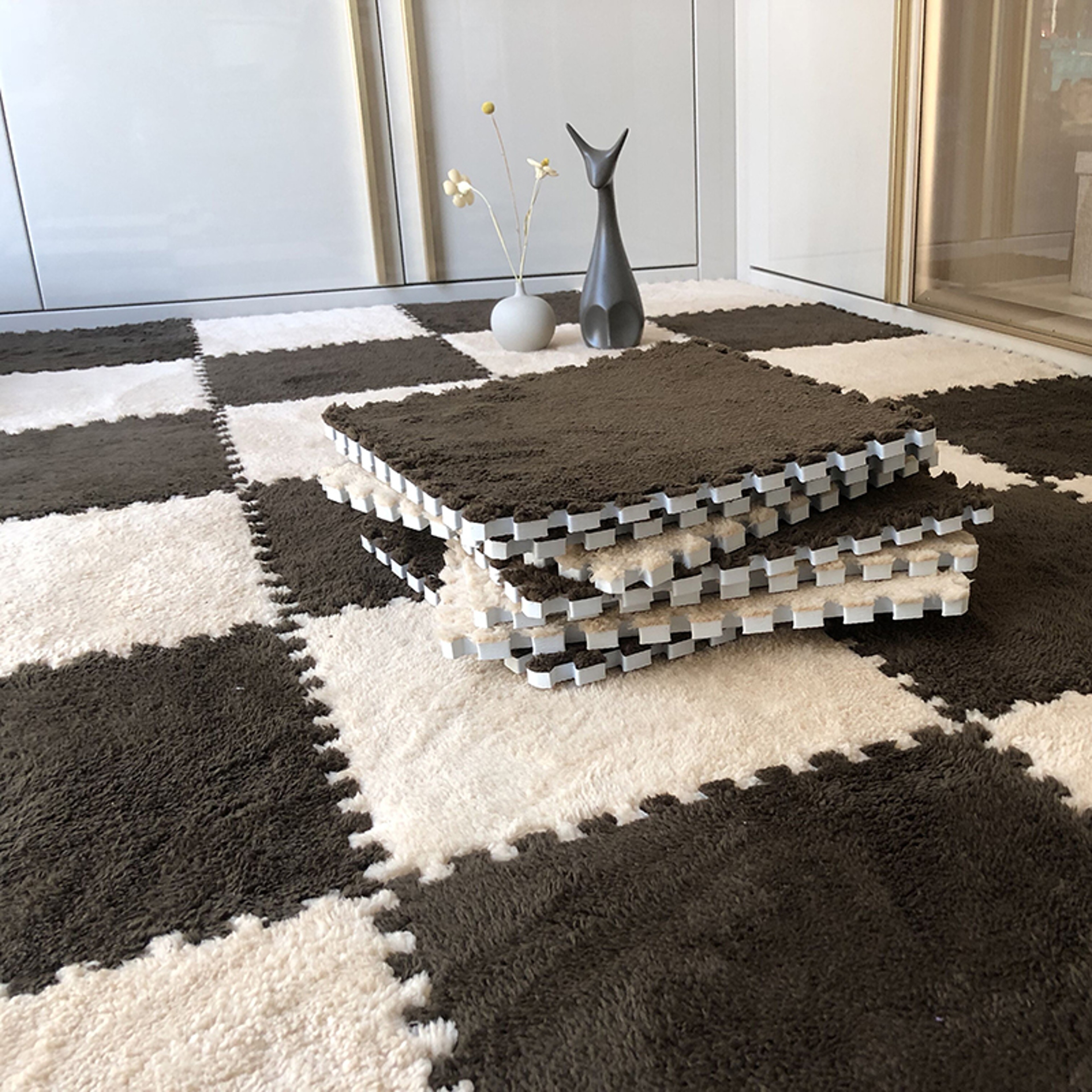 Childrens Carpet Interlocking Exercise Tiles Soft Plush Baby Play Mat EVA Foam Rug 1