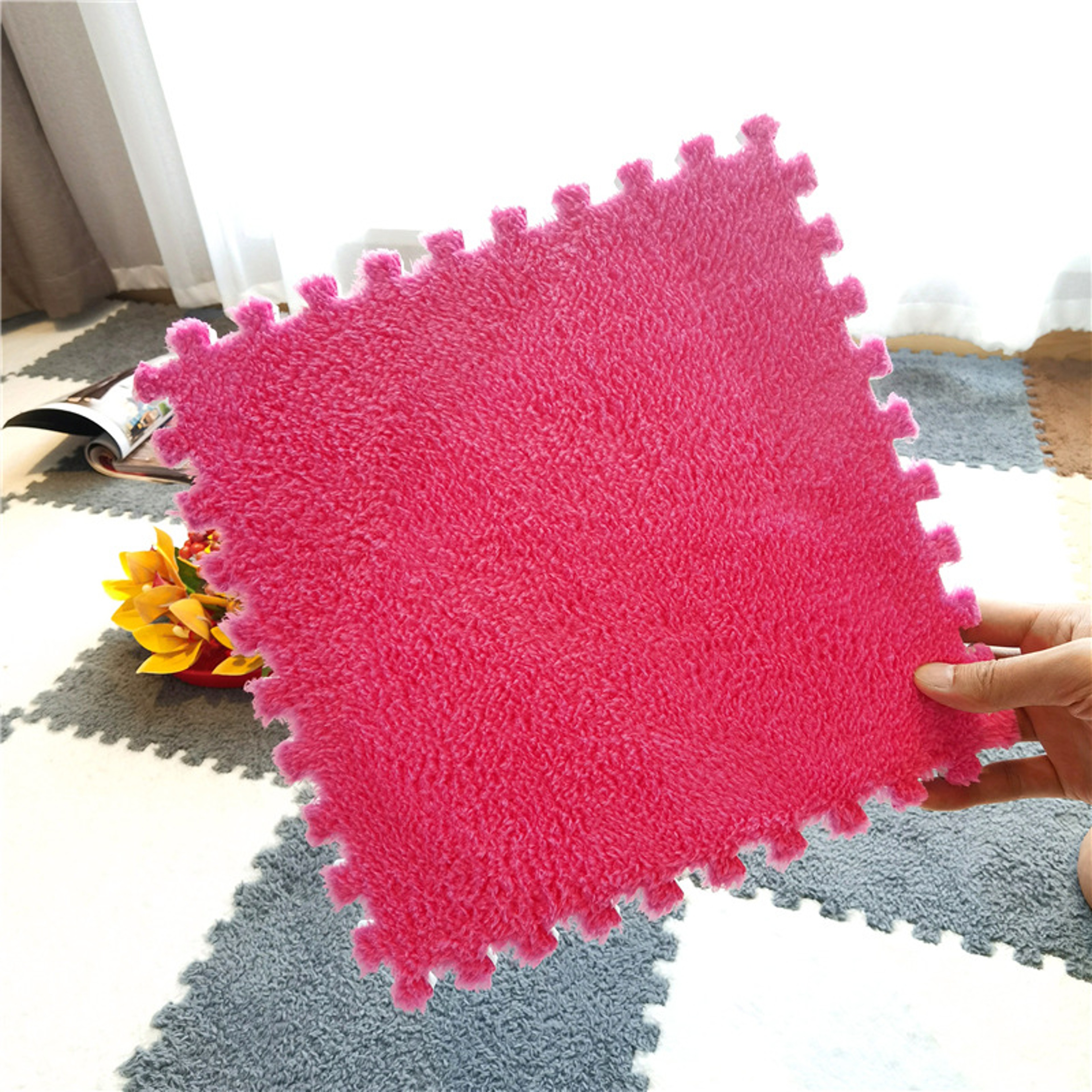 Childrens Carpet Interlocking Exercise Tiles Soft Plush Baby Play Mat EVA Foam Rug 6