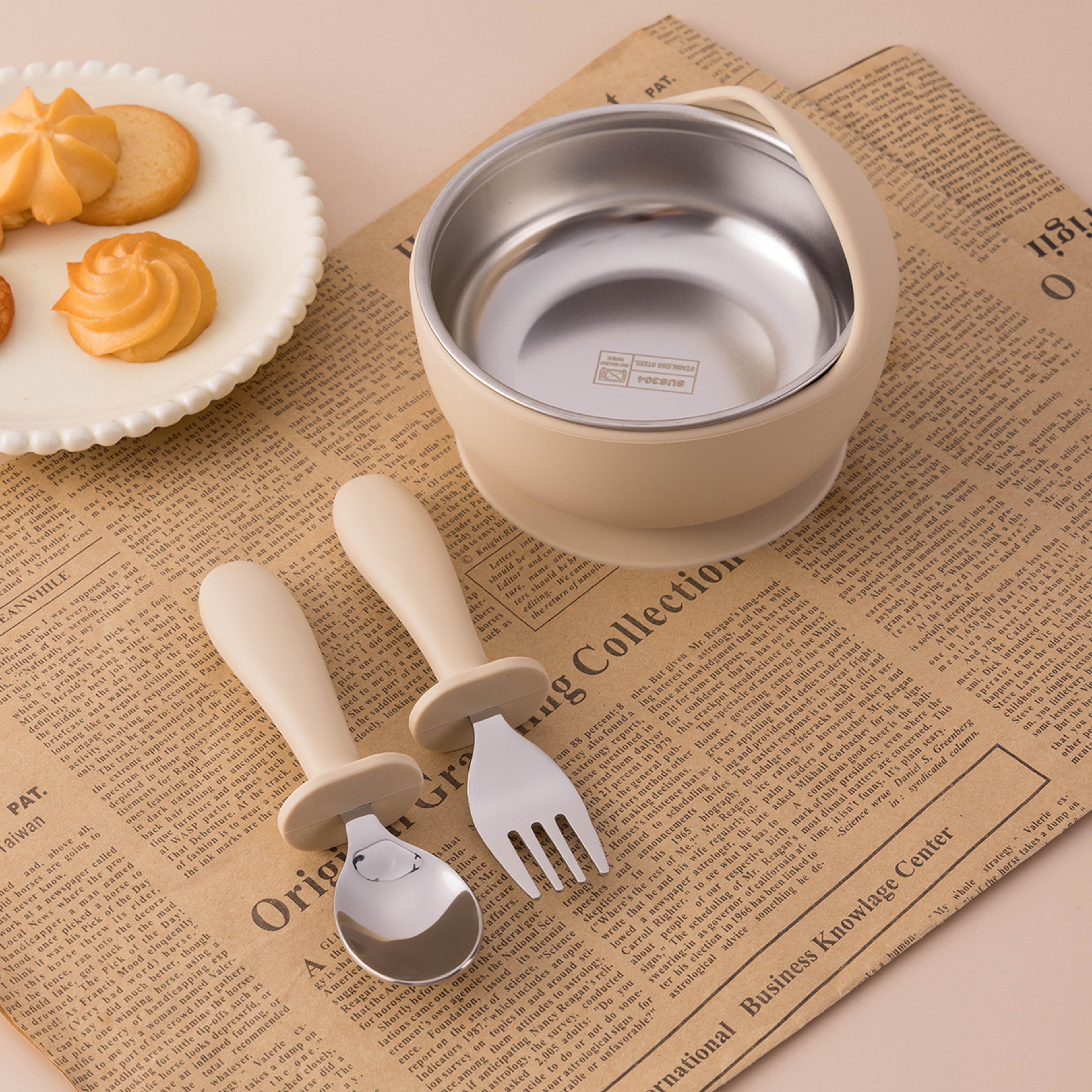 Stainless Steel Silicone Baby Feeding Set BPA Free Detachable Sucker Bowls, With Fork Spoon Easy Clean Children – view 1