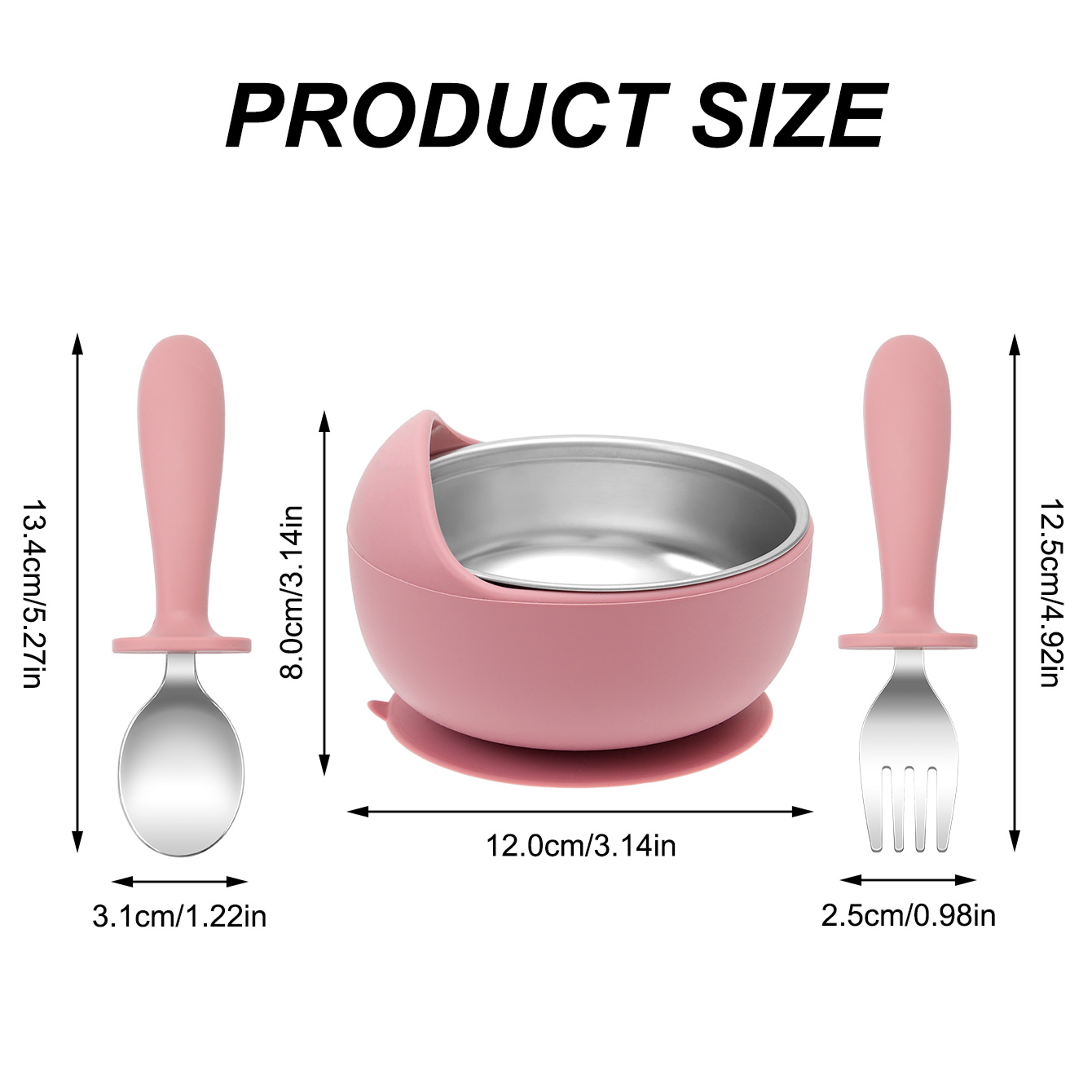 Stainless Steel Silicone Baby Feeding Set BPA Free Detachable Sucker Bowls, With Fork Spoon Easy Clean Children – view 4