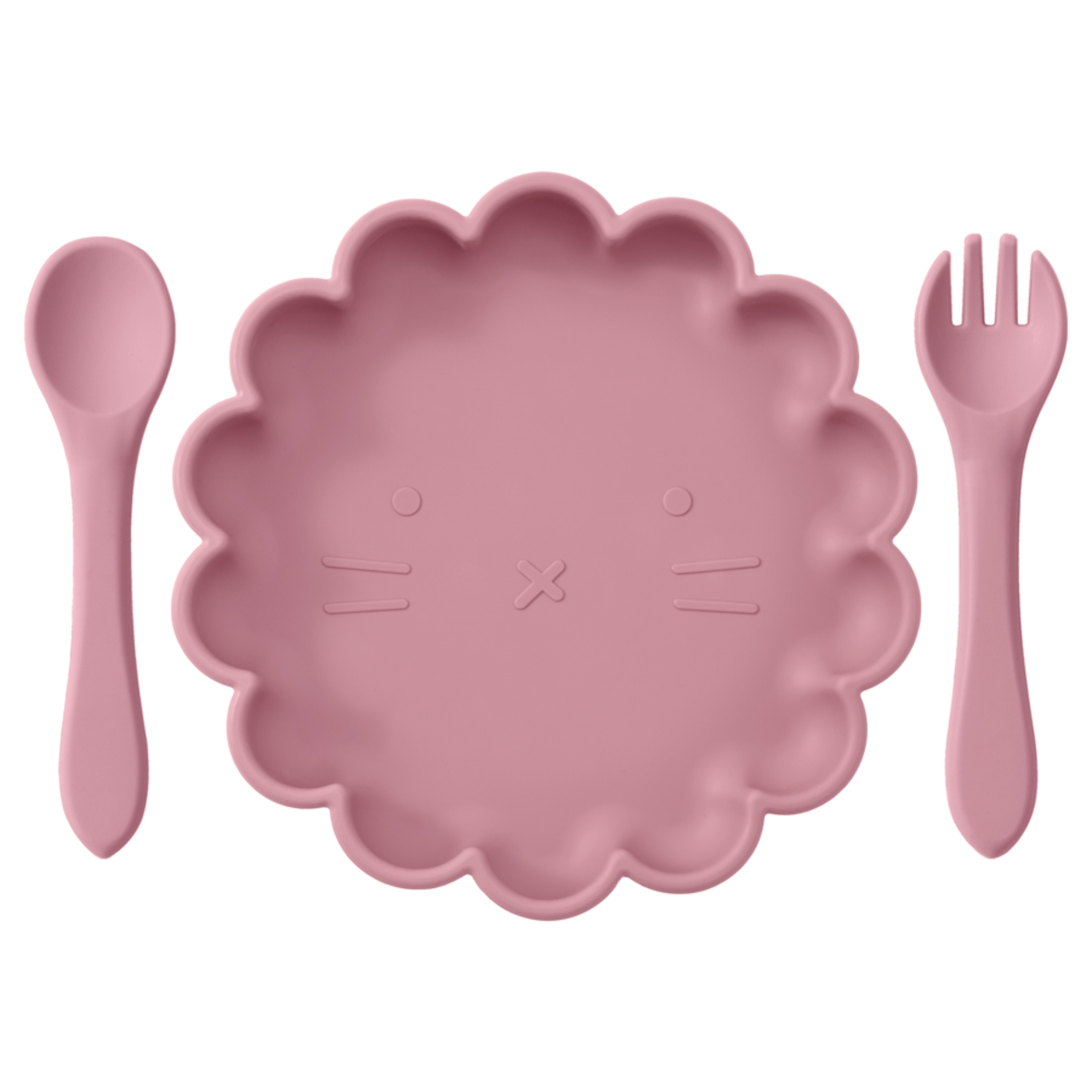 Cute Lion Shape Suction Plate Baby Silicone Tableware Set Solid Color Spoon Fork Feeding Training Baby Dinner Set – view 9