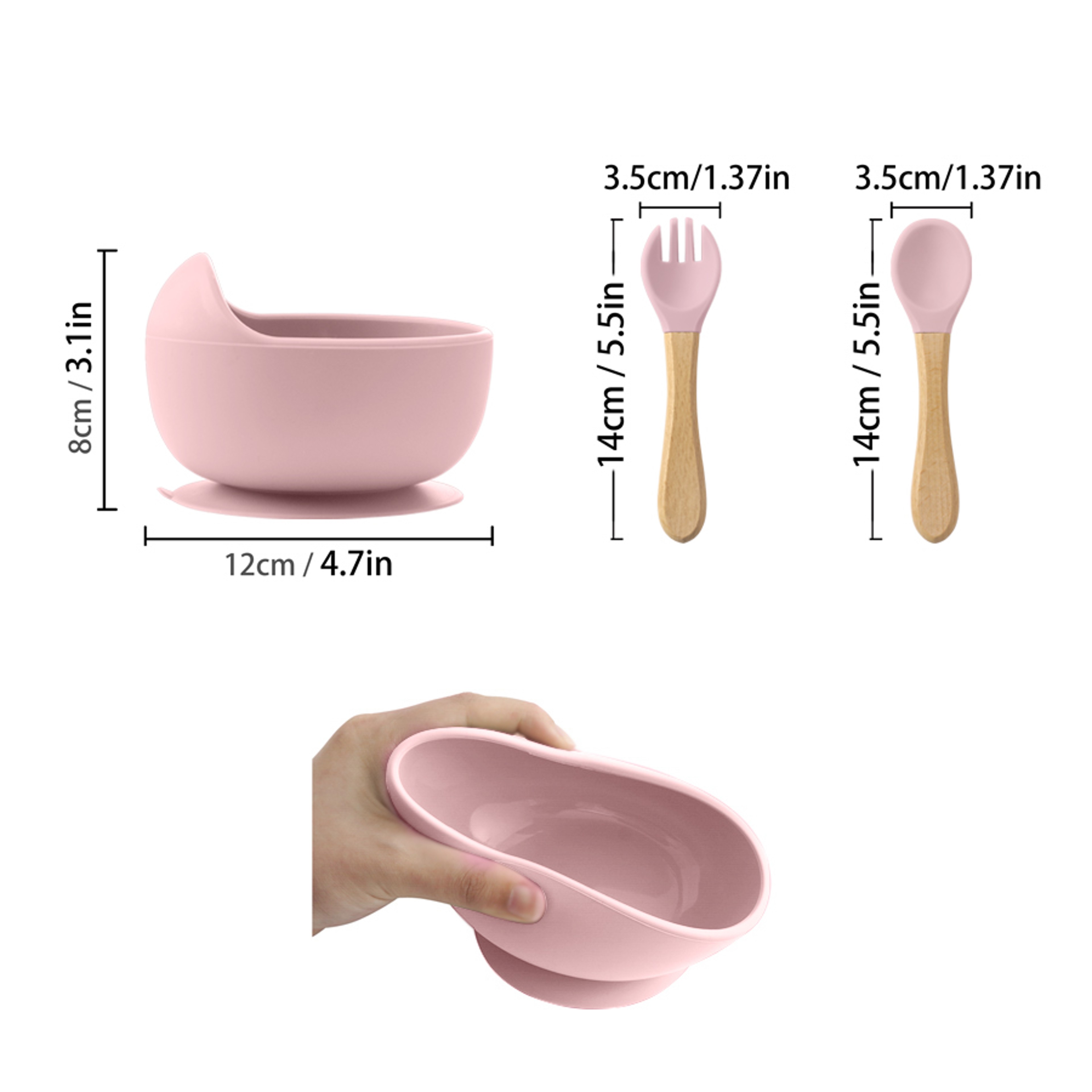 Baby Feeding Bowl Set Silicone, Children Tableware Suction Bowl Set, Wood Spoon Fork Learning Dishes, Baby Stuff – view 4