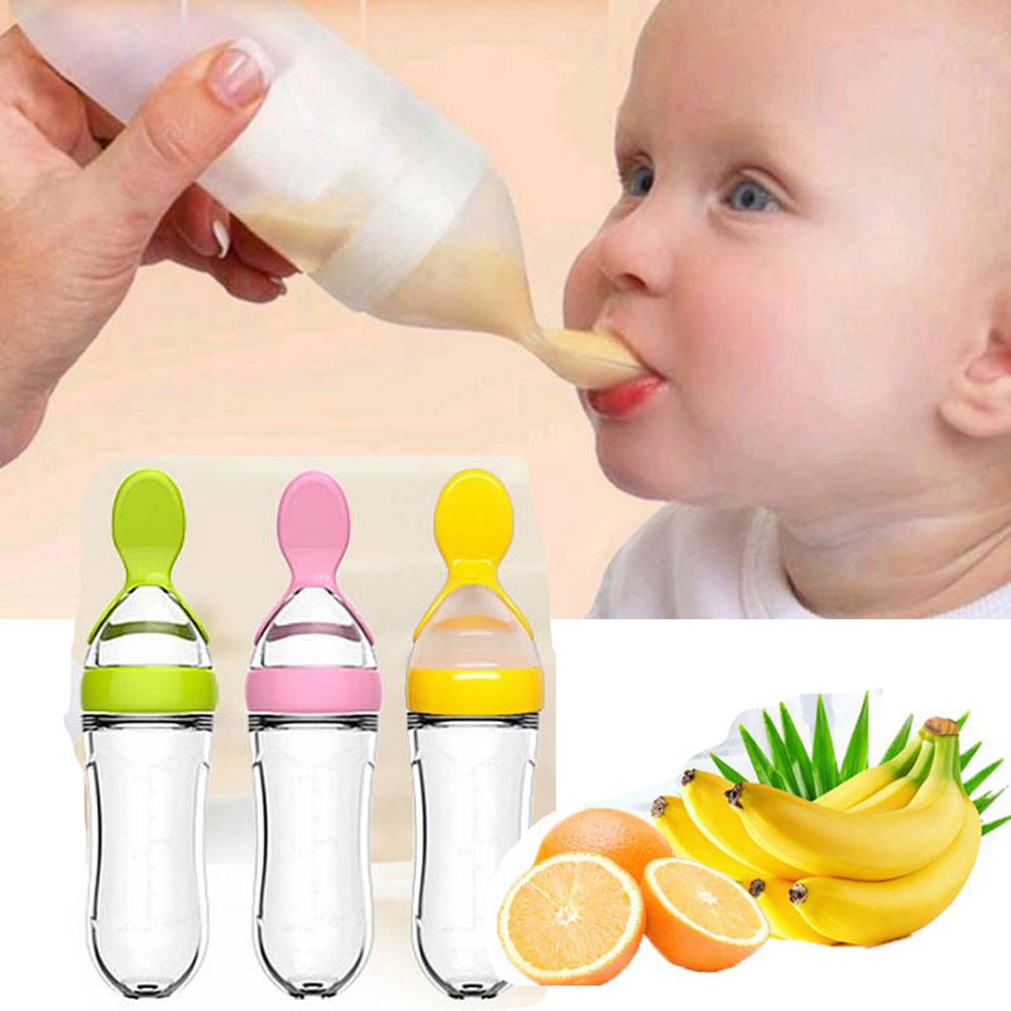 Silicone Baby Bottle With Spoon Food Supplement Bottle Squeeze Milk Cup For Rice Cereal Feeding 0
