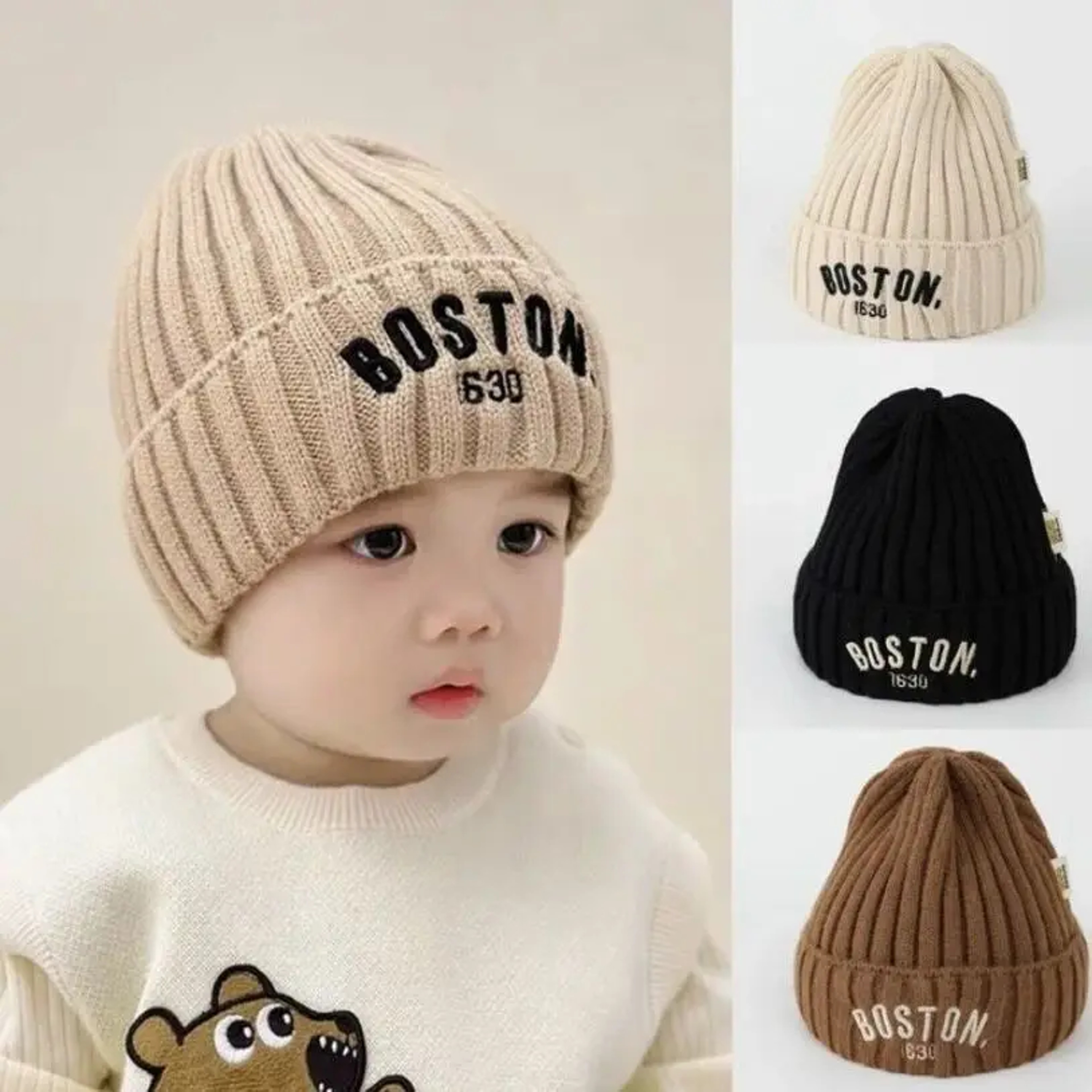 Knit Beanie Warm Cap For Infant Newborn Winter Baby Hat Fashion Letter Pattern Cold Weather Accesso 0