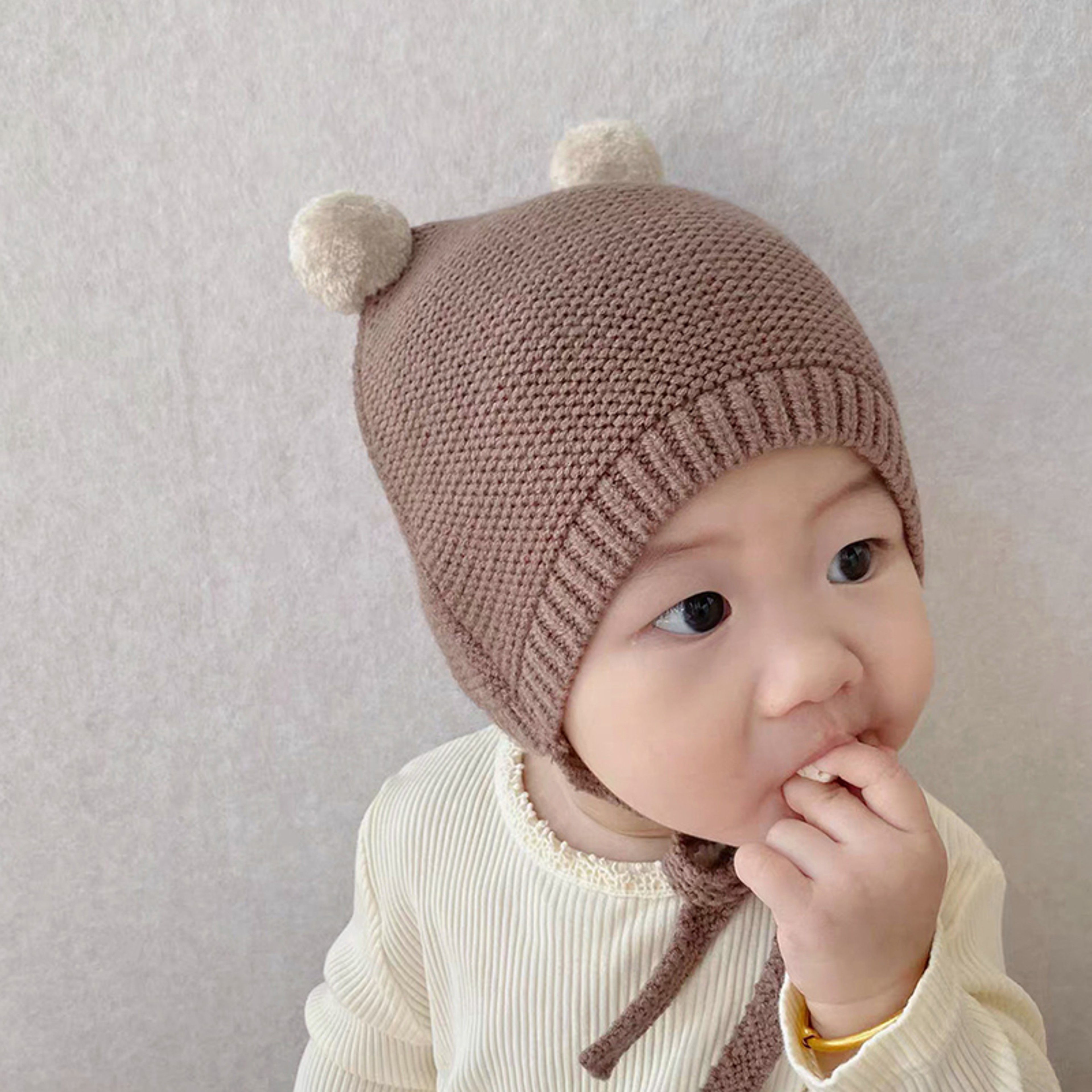 Winter Warm Toddler Knitted Hat, Korean Baby Ear Protection Hat, Woolen Crochet Bonnet, Double Ball Kids Beanie – view 4